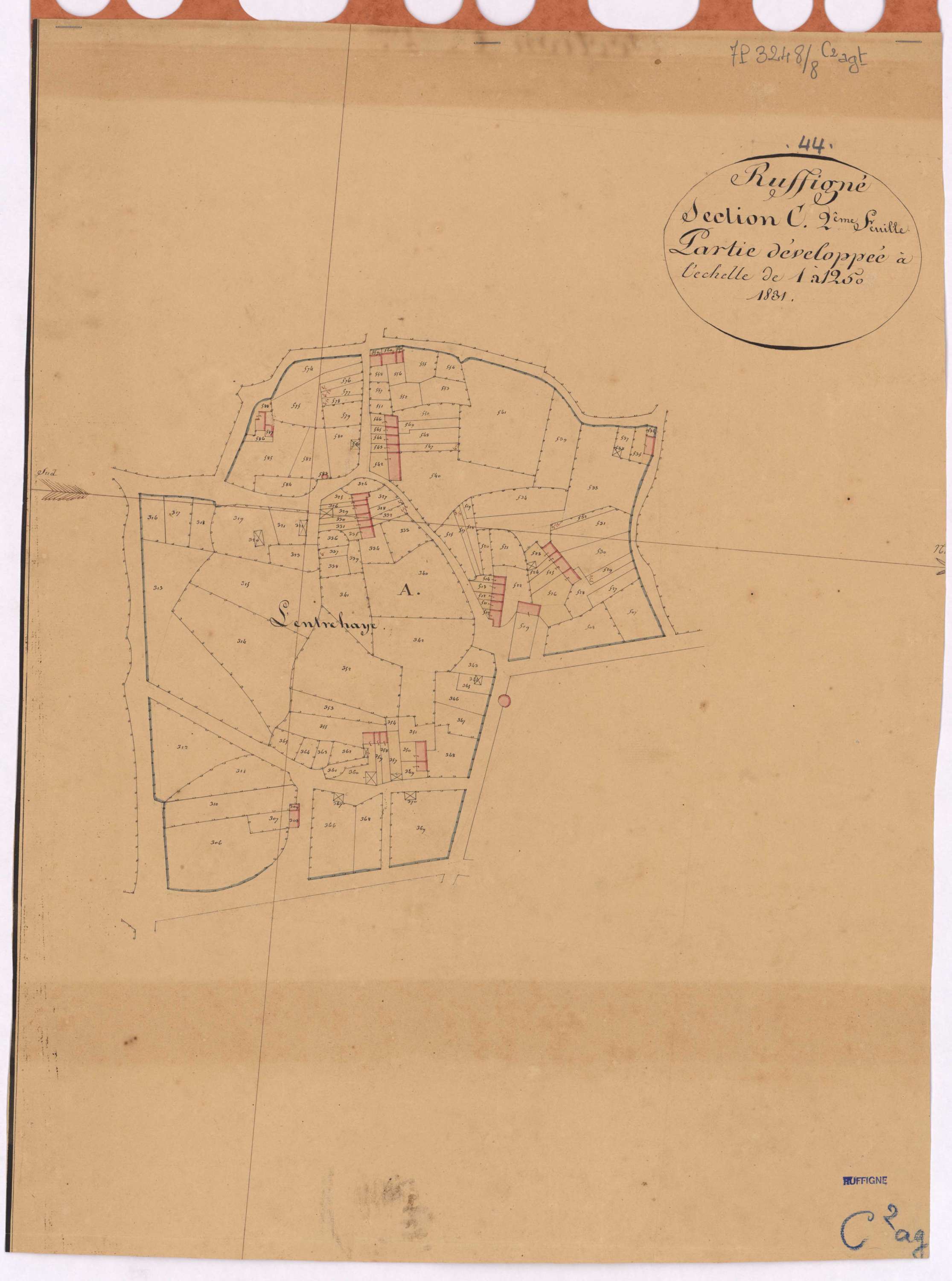 Ruffigné - Section C2 (développement) Entrehaie (section de l') ; développement du village de l'Entrehaie