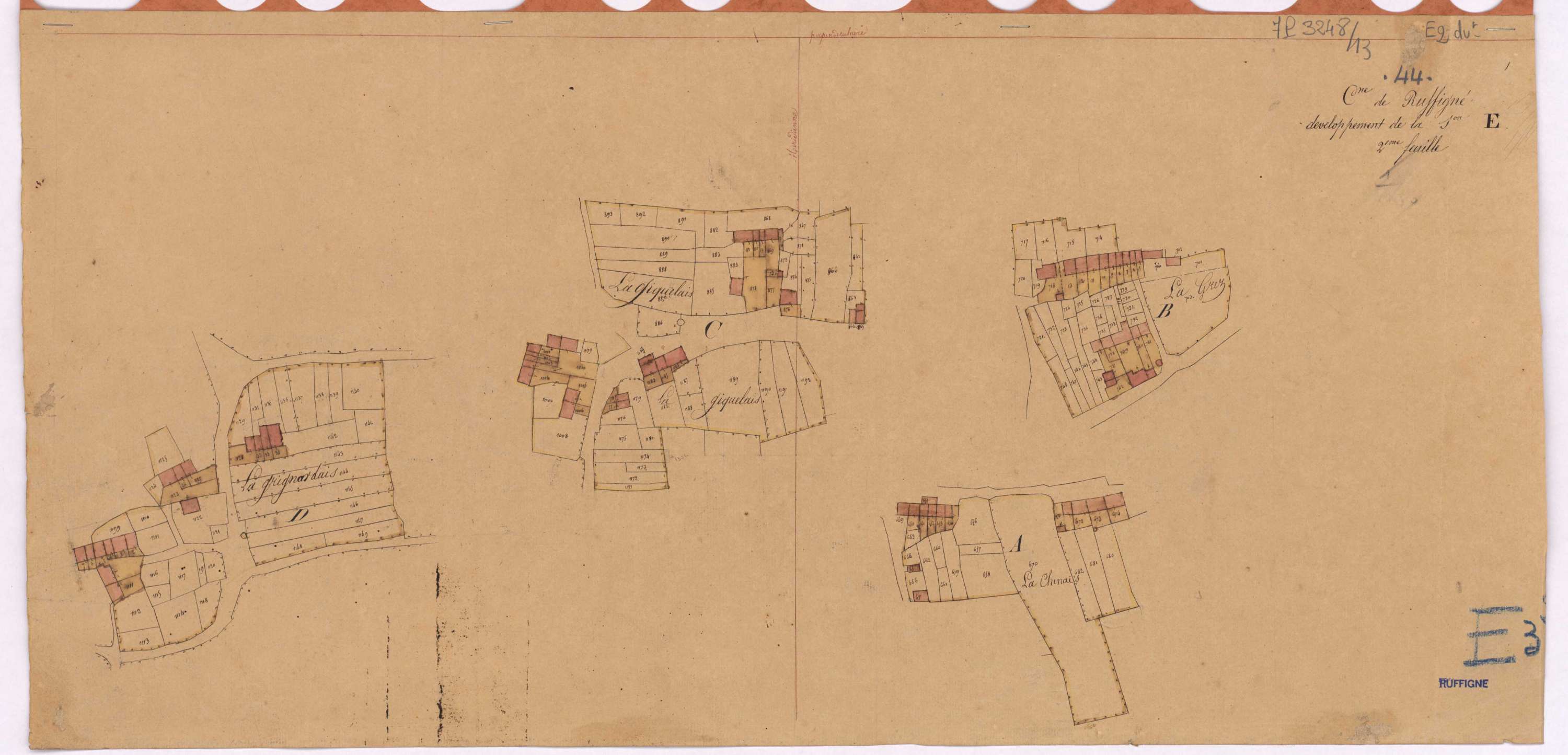 Ruffigné - Section E2 (développement) Tressais (section de La) ; 521-1291 ; développement des polygônes A à D
