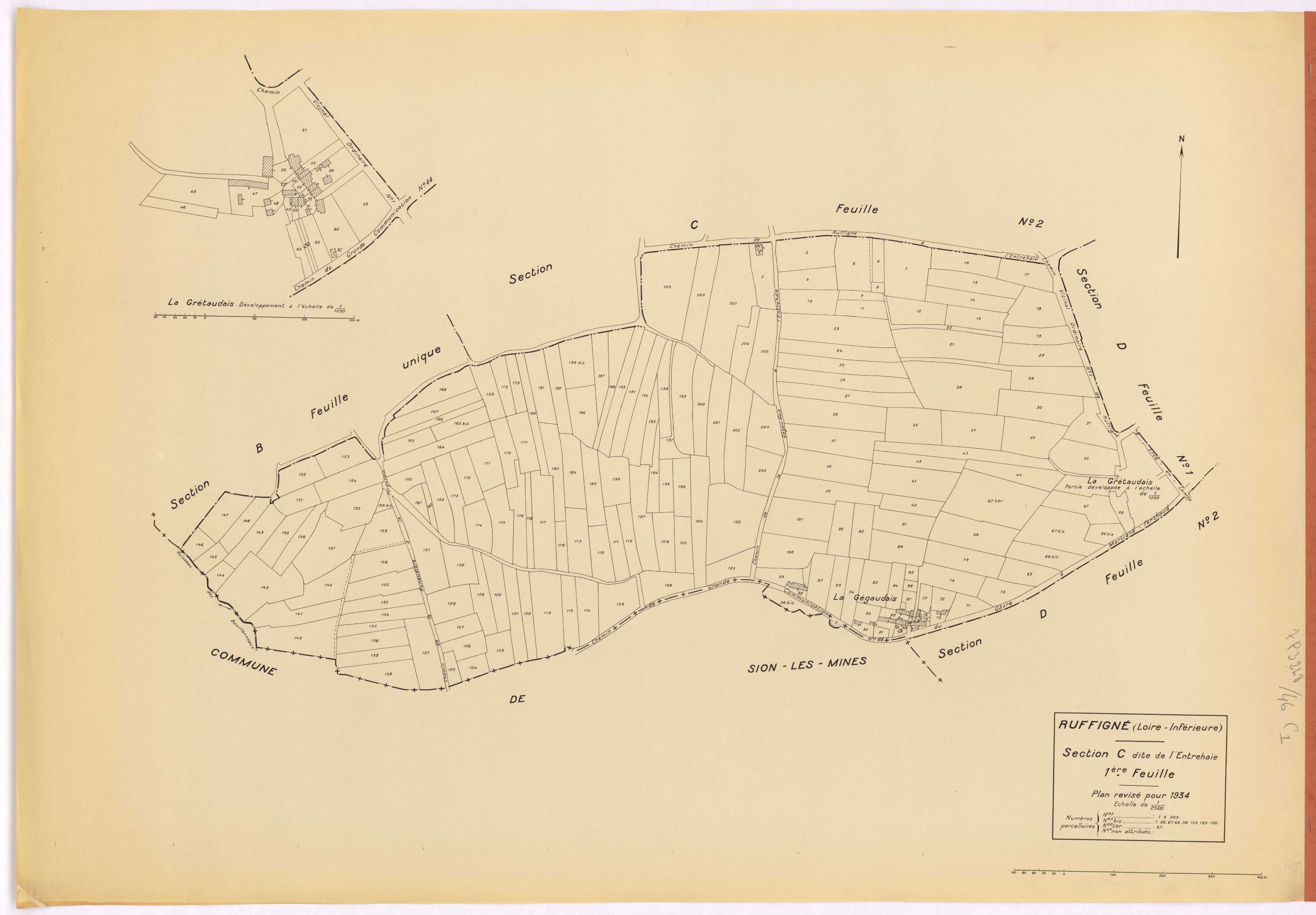 Ruffigné - Section C1 Entrehaie (section de l') ; 1-209