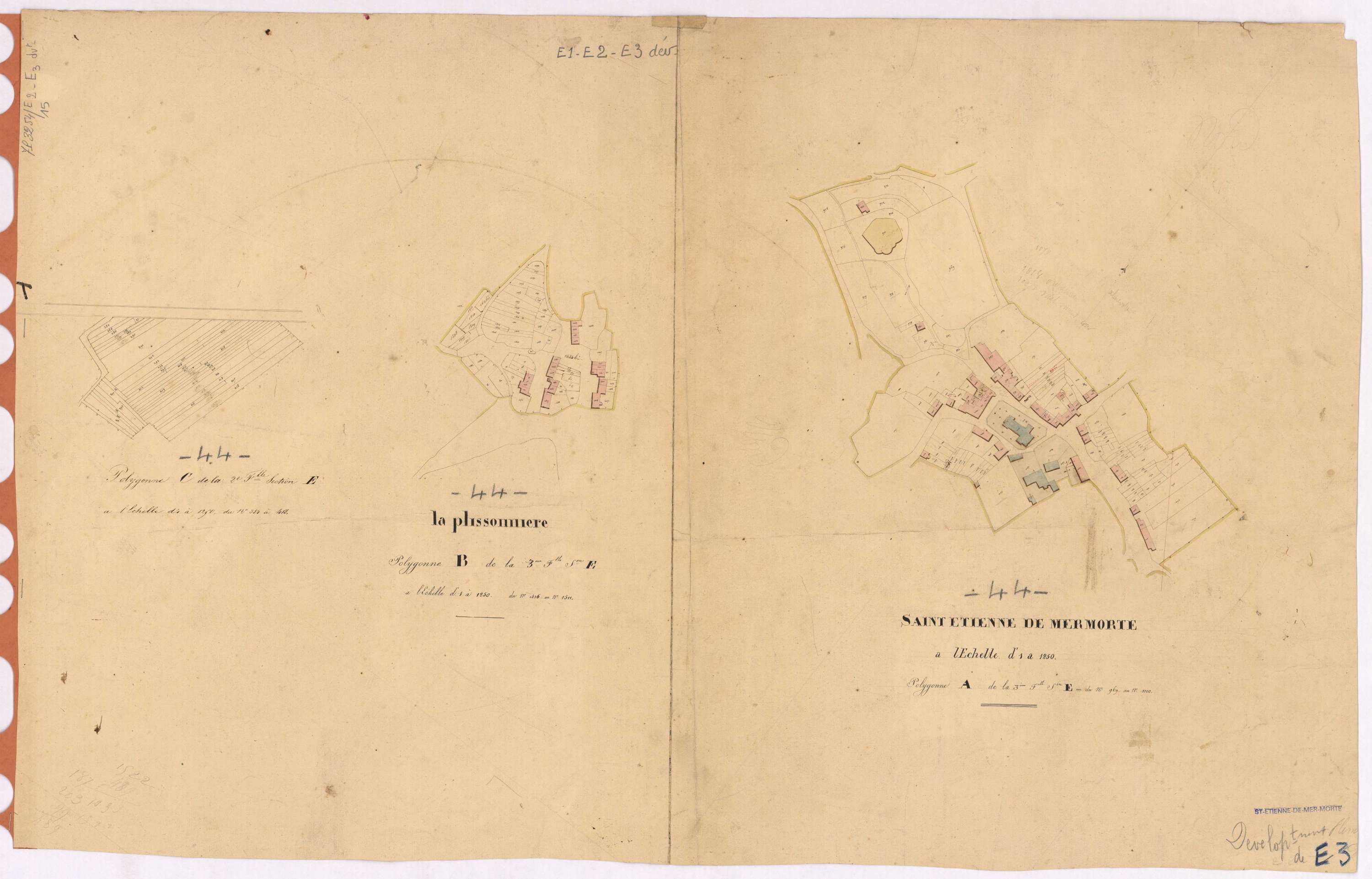Saint-Étienne-de-Mer-Morte - Section E2 E3 (développement) Bourg (section du) ; développement du Bourg, du village de La Plissonnière et de diverses parcelles