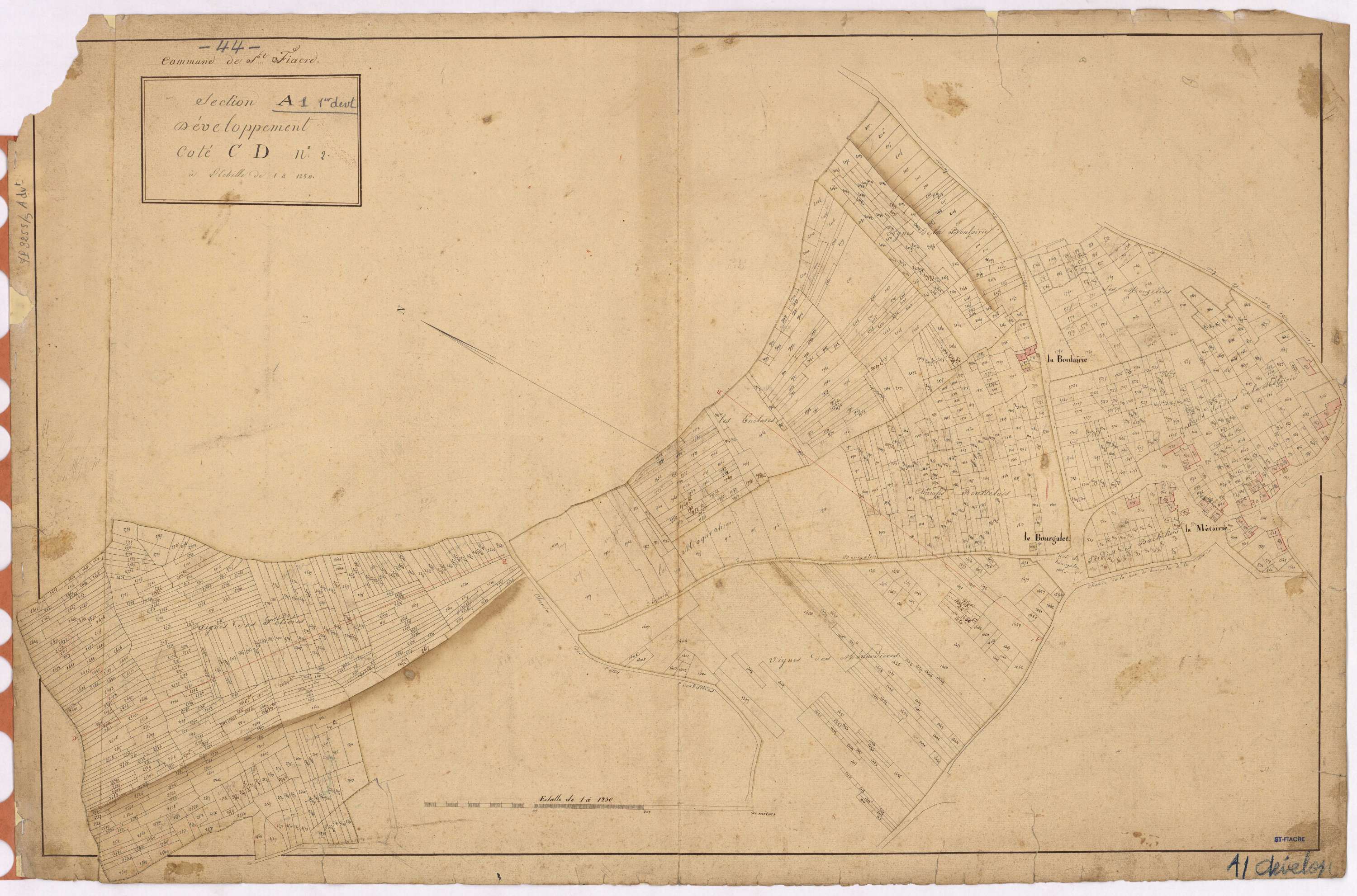 Saint-Fiacre-sur-Maine - Section A (développement) Cantrie (section de La) ; développement des villages de La Métairie, de La Boulairie et du Bourgalet