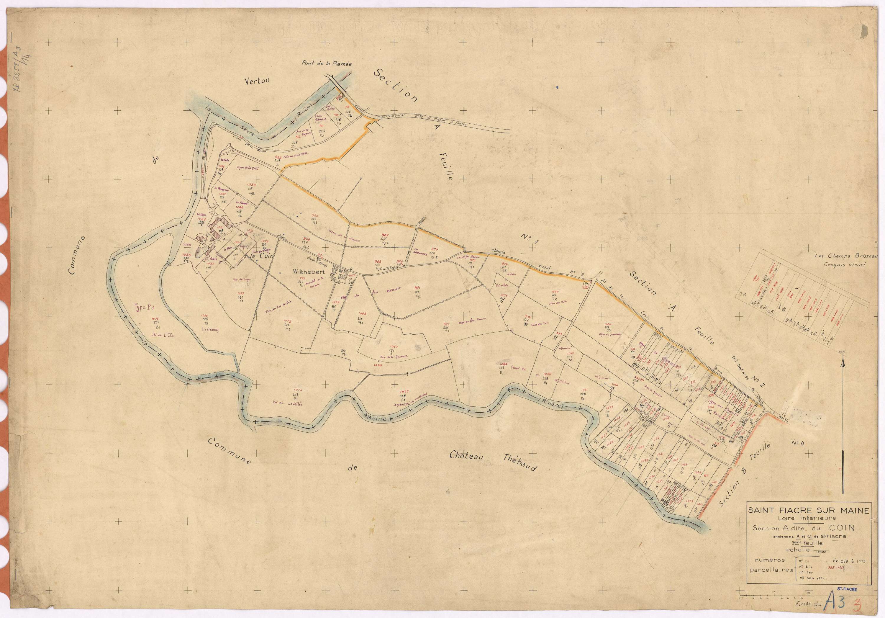 Saint-Fiacre-sur-Maine - Section A3 Coin (section du) ; 958-1089