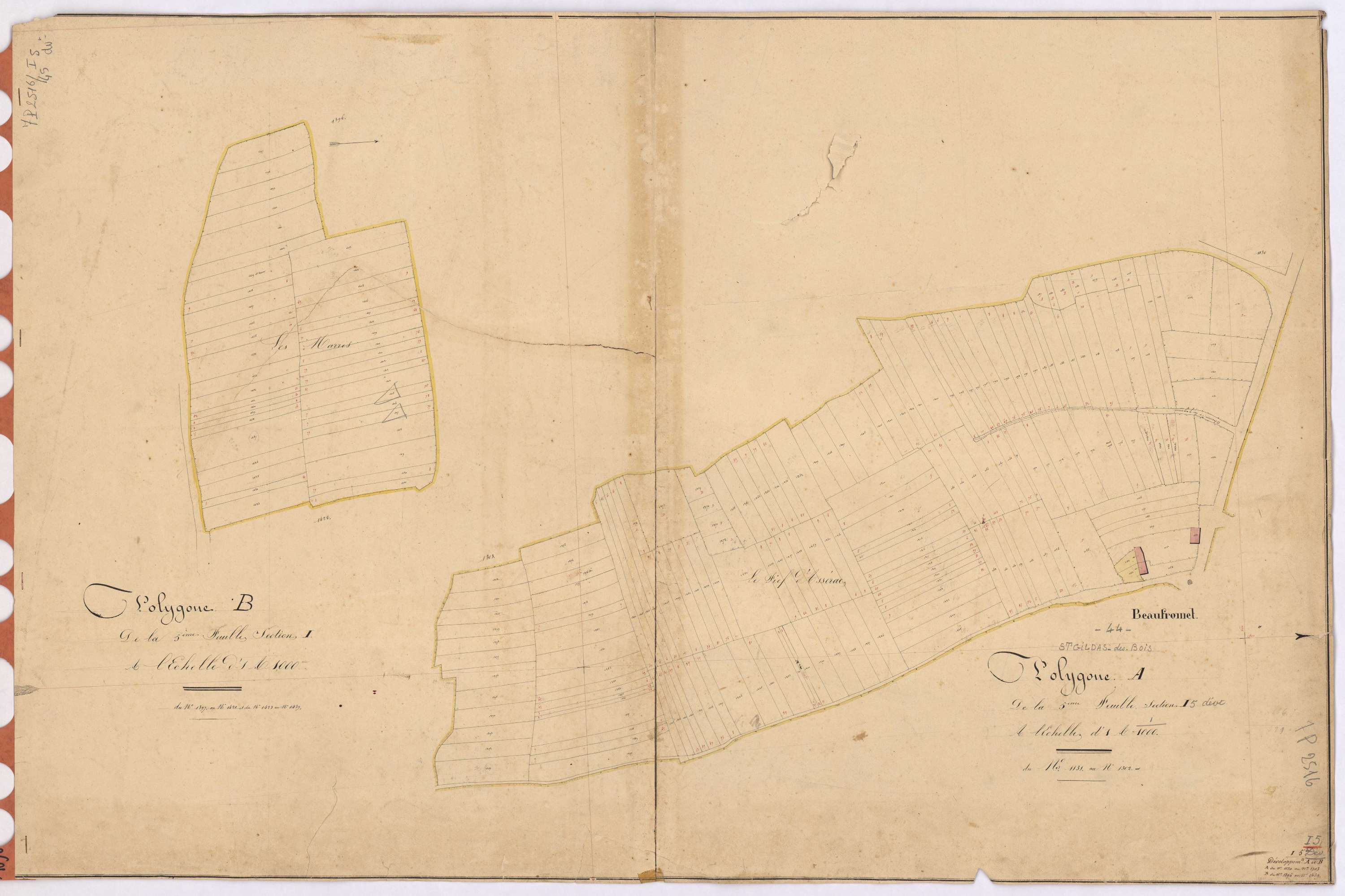 Saint-Gildas-des-Bois - Section I5 (développement) Beaufromet (section de) ; 1081-1439 ; développement d'une partie du village de Beaufromet et de diverses parcelles