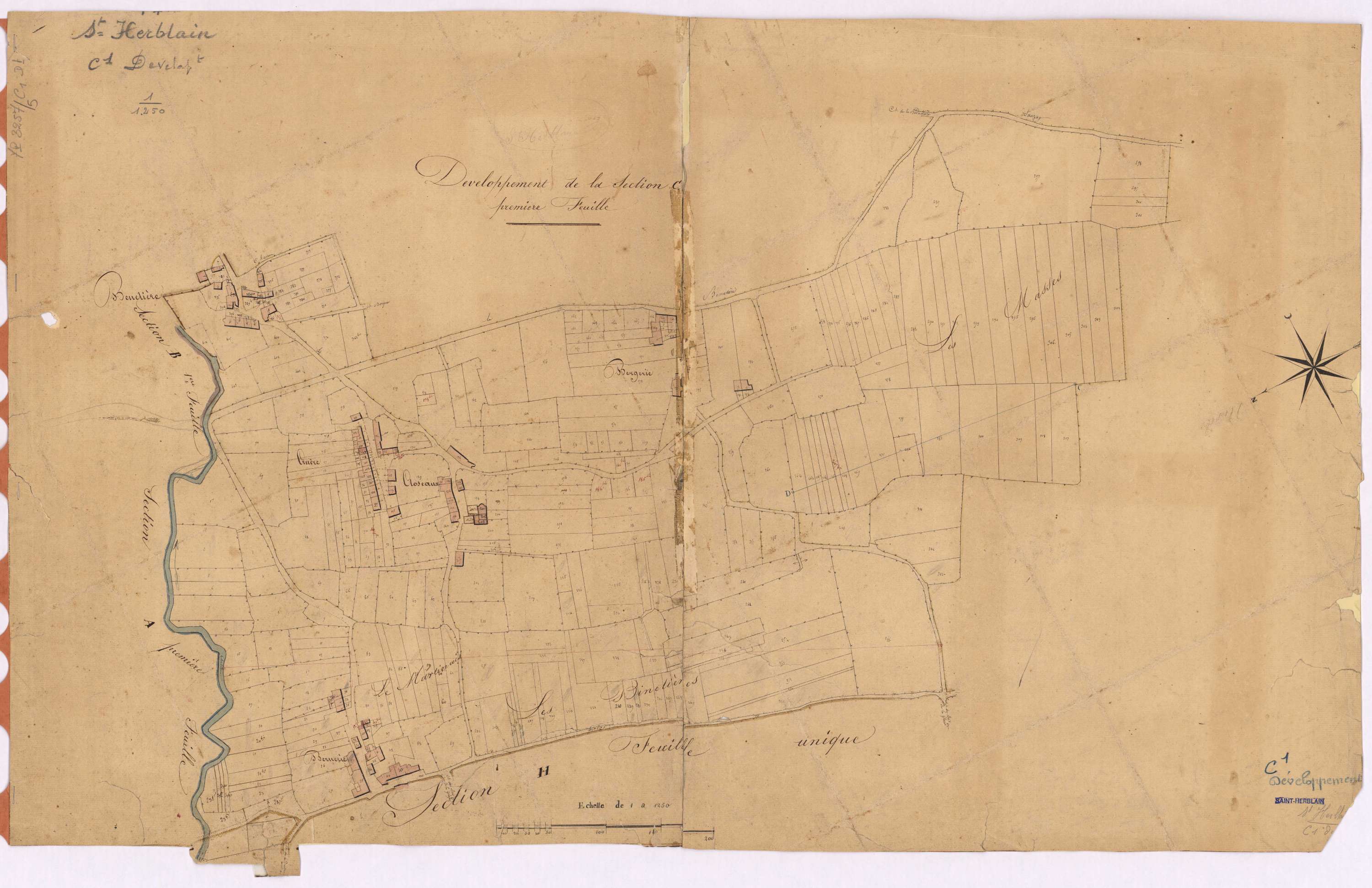 Saint-Herblain - Section C1 (développement) Hachère (section de La) ; 1-631 ; développement des villages de La Benetière, de La Cruère, des Closeaux, de La Bernerie et d'une partie de La Bergerie