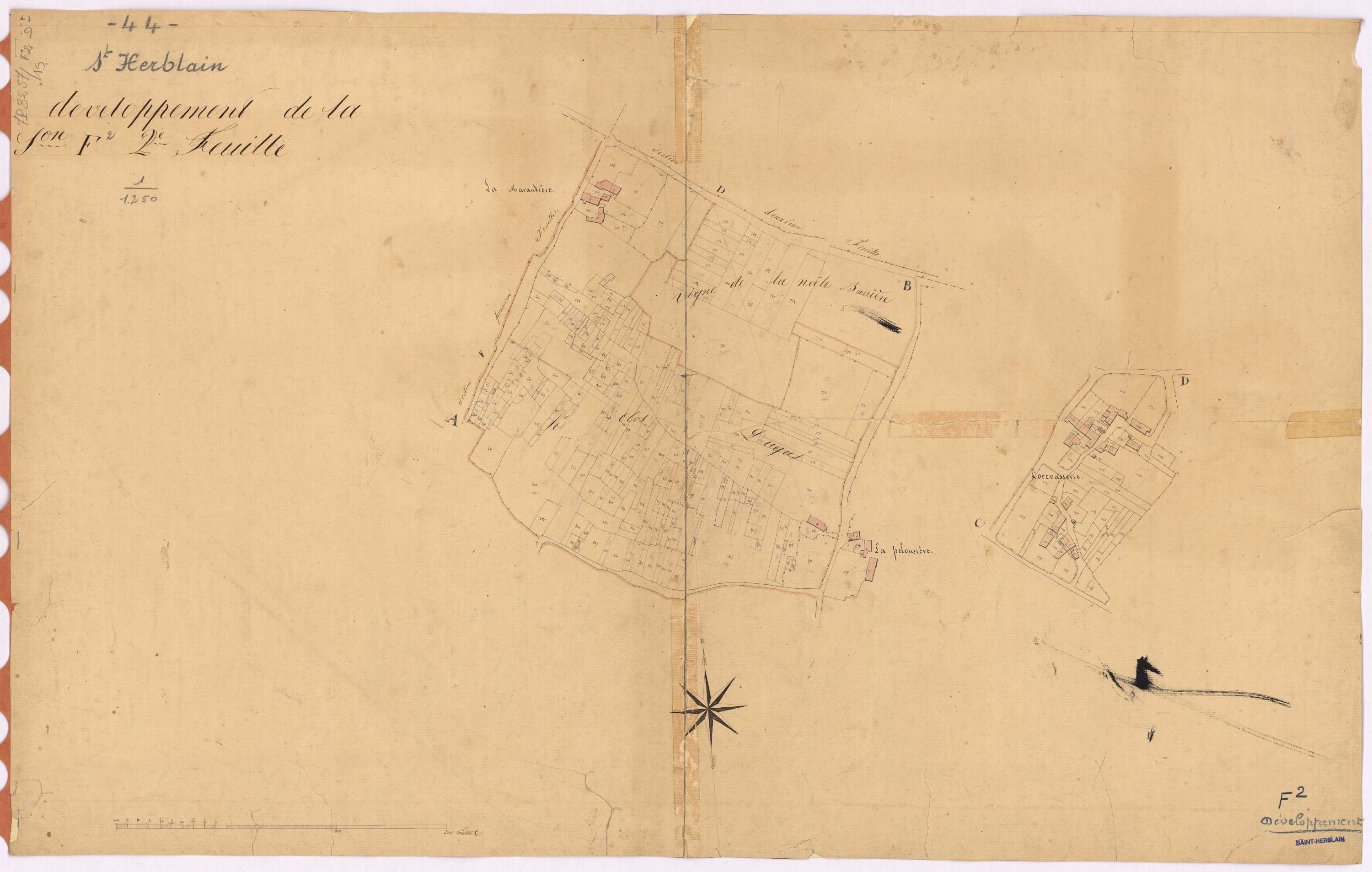 Saint-Herblain - Section F2 (développement) Bourg (section du) ; 626-1238 ; développement des villages de La Maraudière, de La Pelousière et de l'Orevasserie