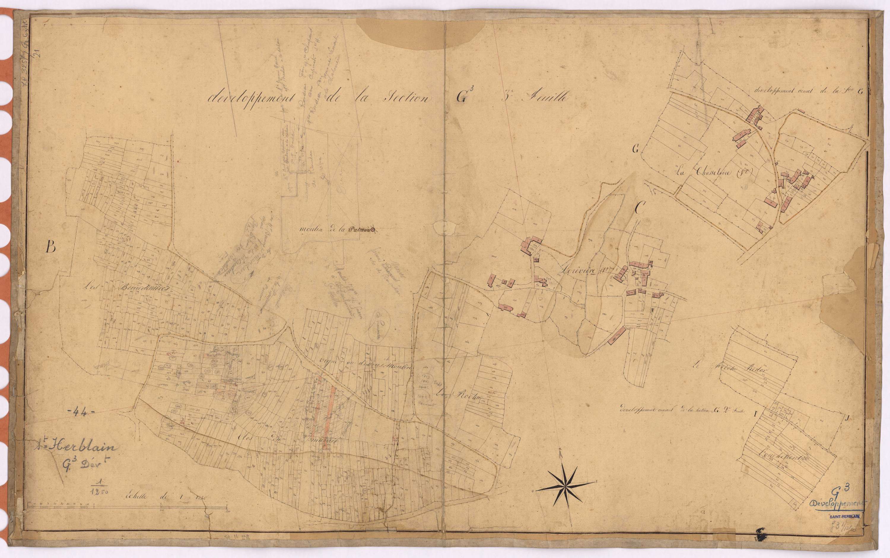 Saint-Herblain - Section G2 G3 (développement) Chasseloire (section de La) ; 106-790 ; 791-1881 ; développement des villages de La Chasseloire, de l'Orèvière et de diverses parcelles