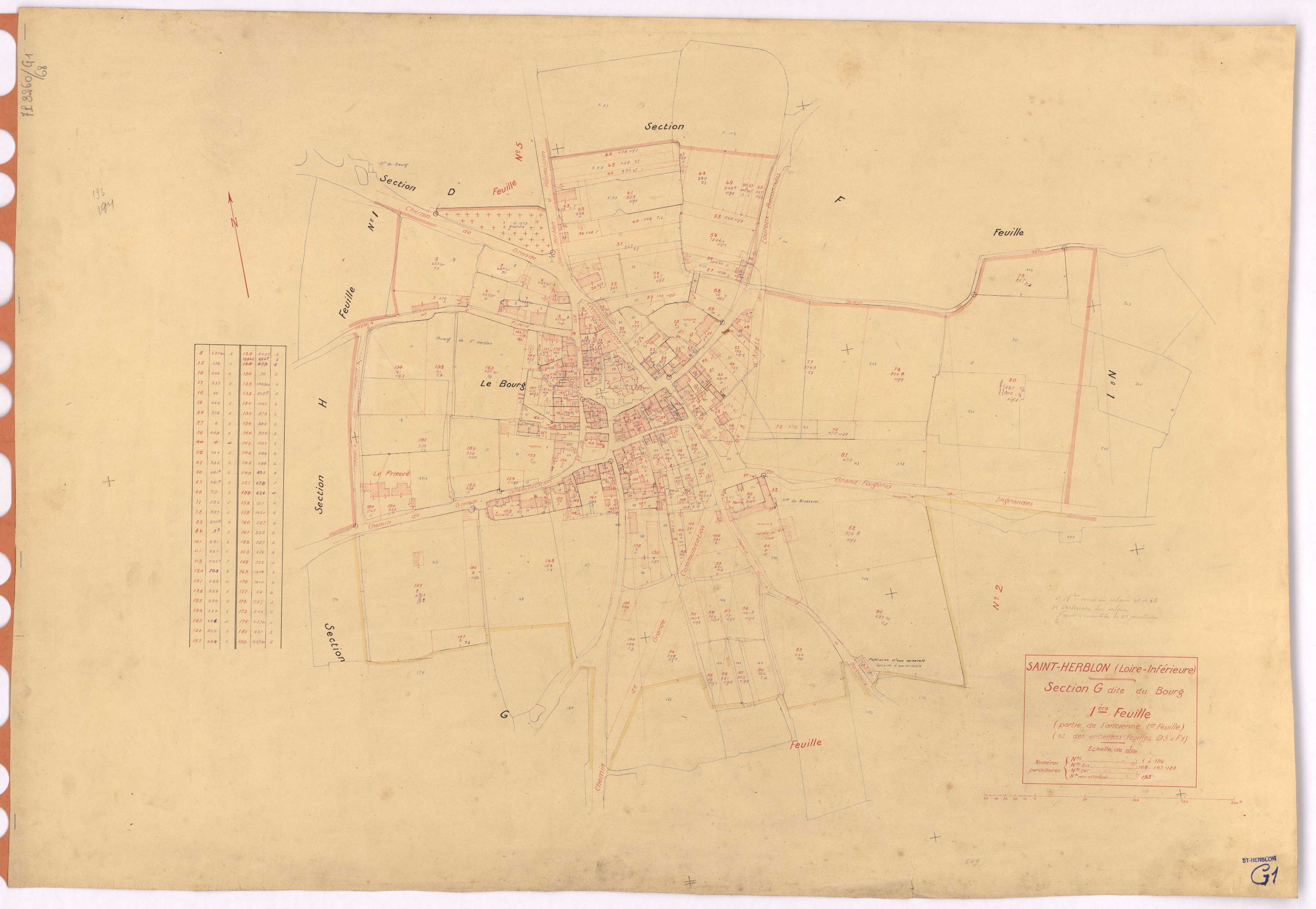 Saint-Herblon - Section G1 Bourg (section du) ; 1-194