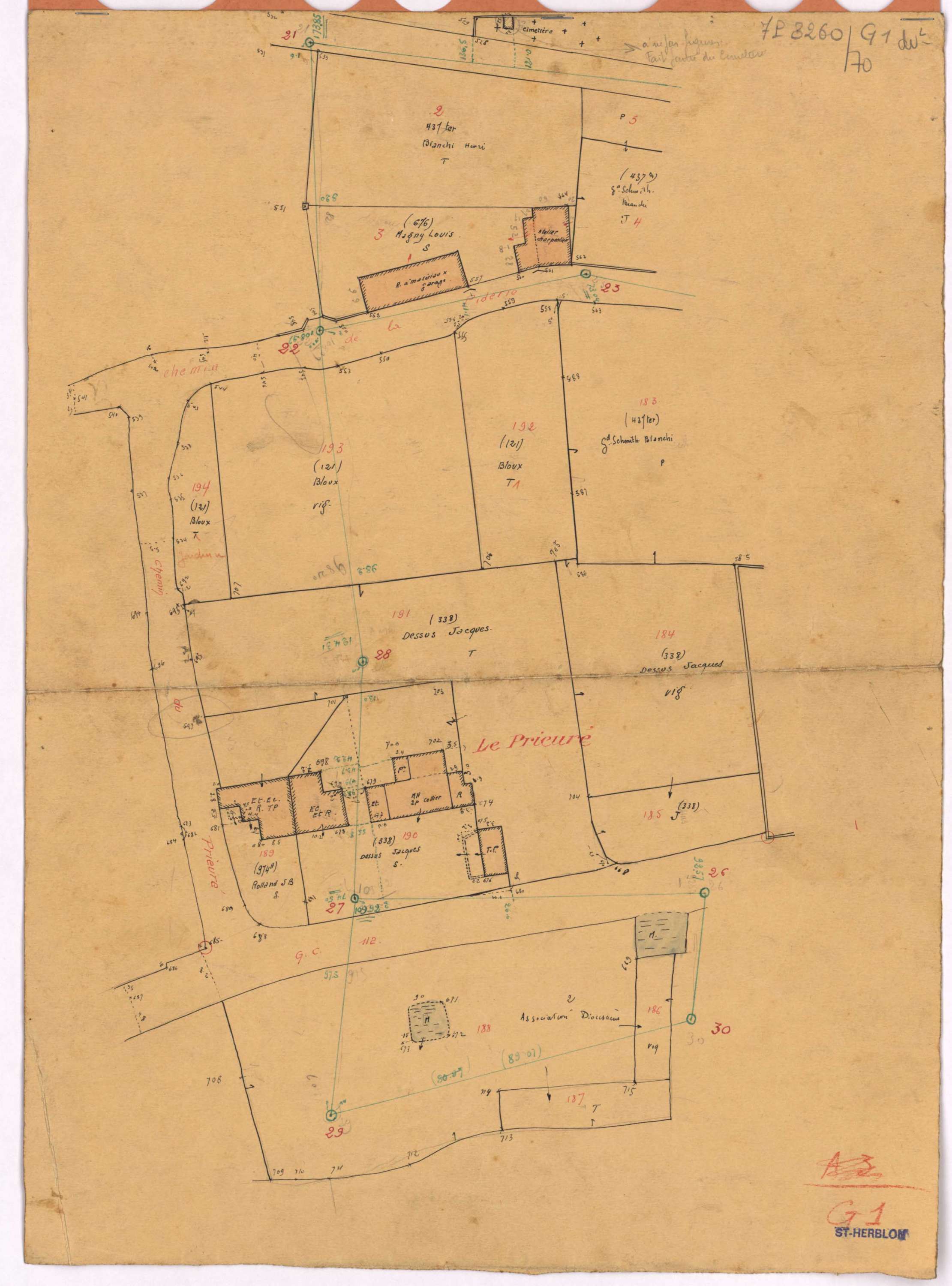 Saint-Herblon - Section G1 (développement) Bourg (section du) ; 1-194 ; développement du Prieuré