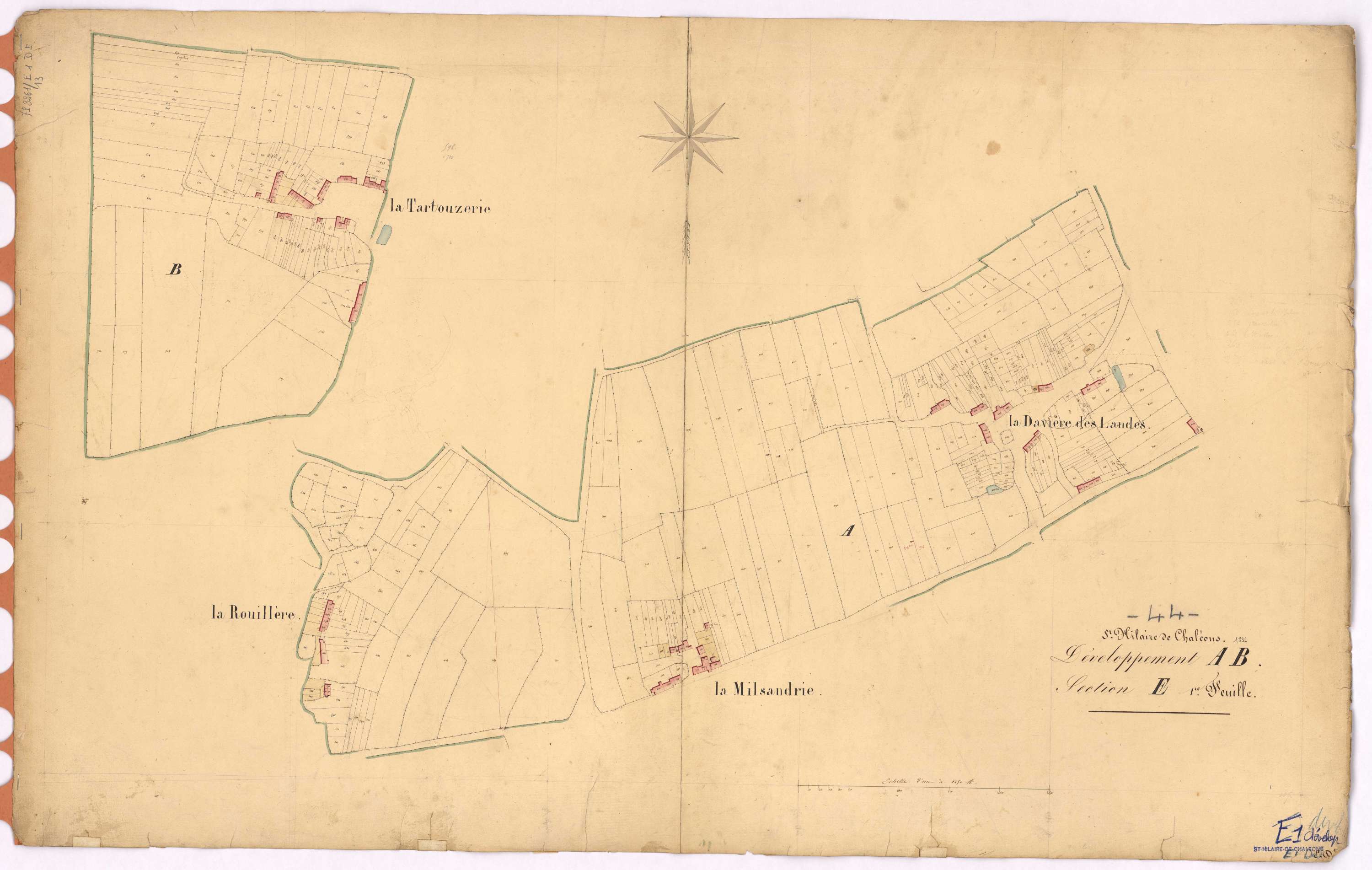 Saint-Hilaire-de-Chaléons - Section E1 (développement) Temple (section du) ; 1-710 ; développement des villages de La Davière des Landes, de La Milsandrie, de La Rouillère et de La Tartouzerie