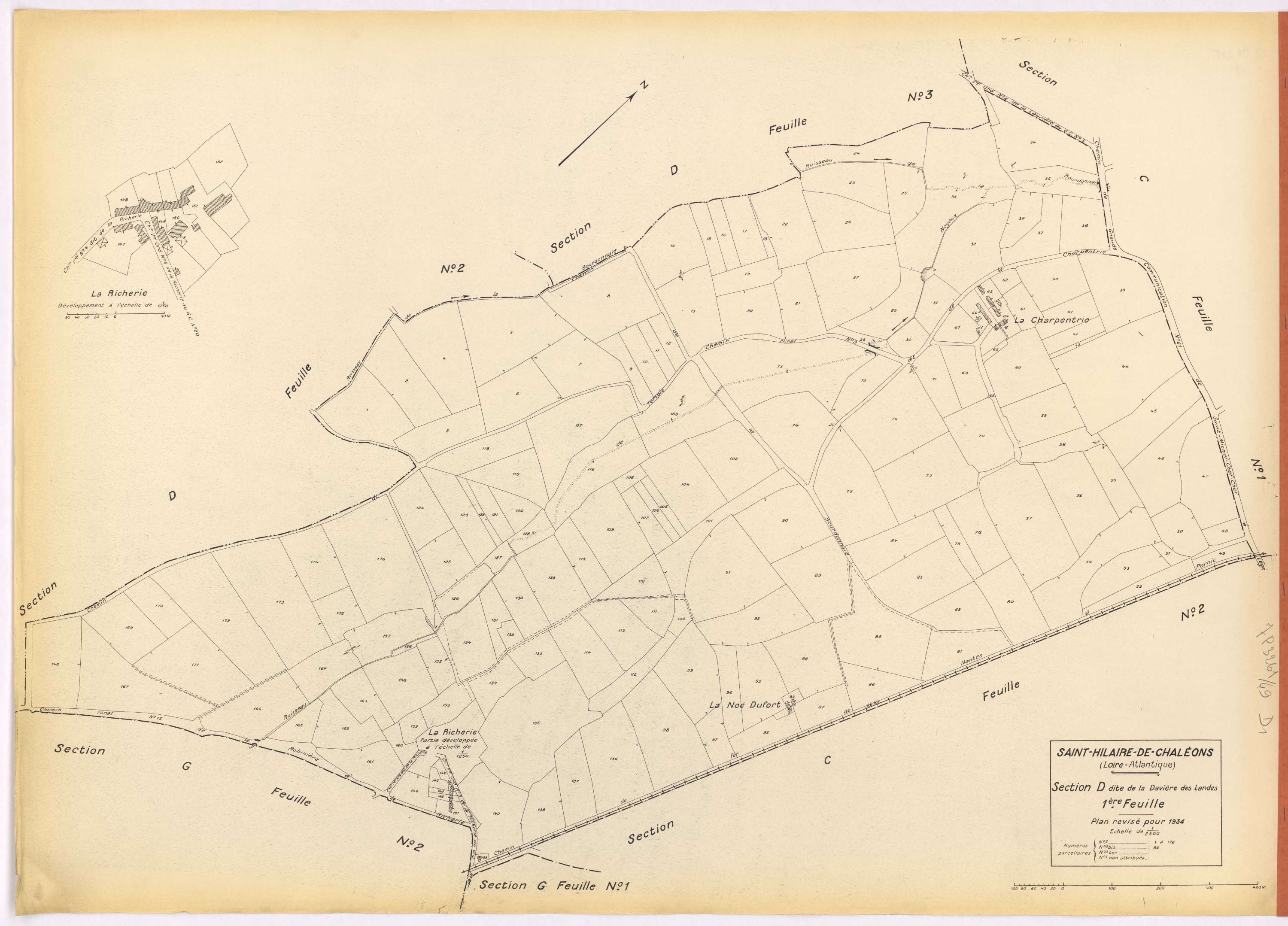 Saint-Hilaire-de-Chaléons - Section D1 Davière des Landes (section de La) ; 1-176