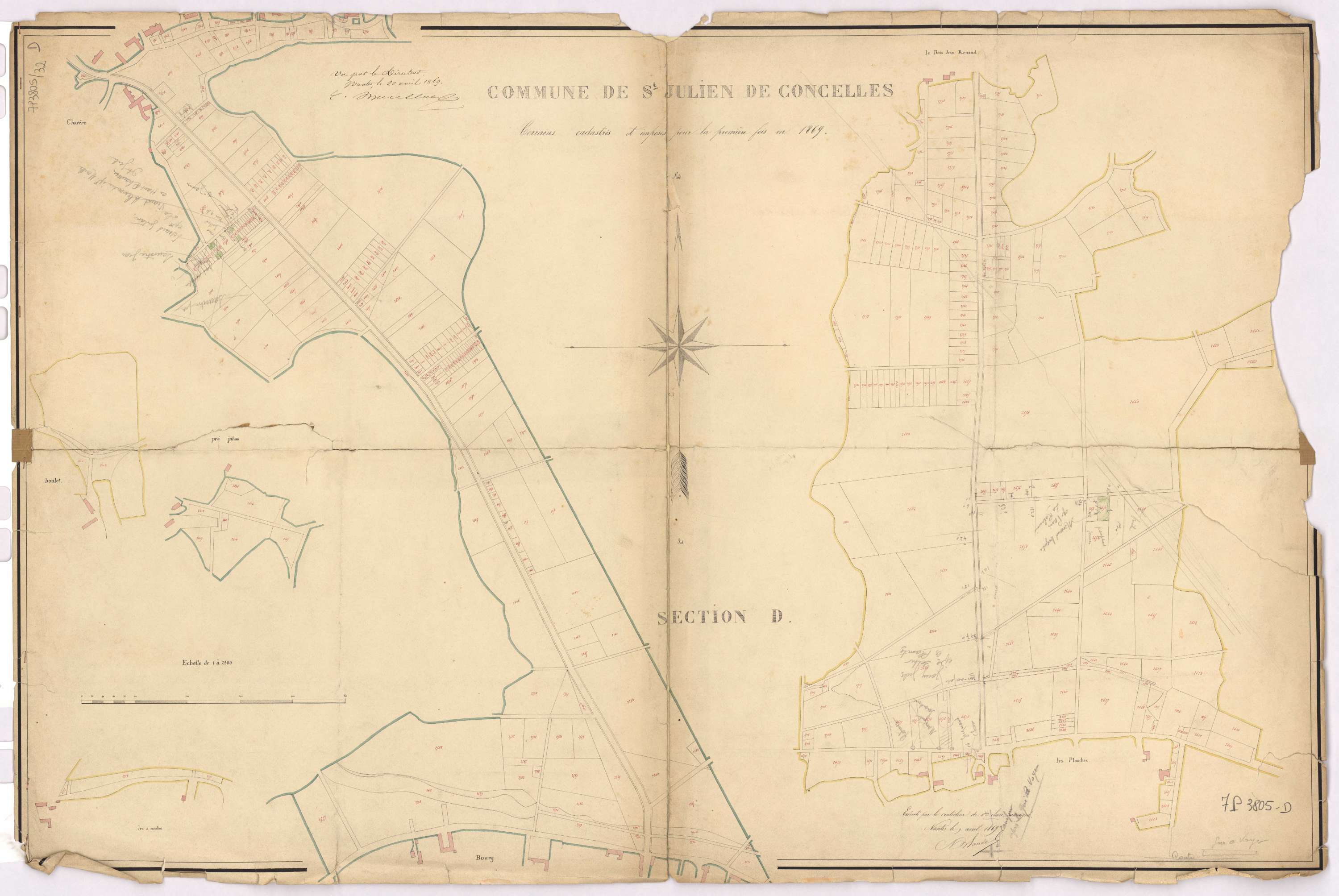Saint-Julien-de-Concelles - Section D Développement de terrains cadastrés et imposés pour la première fois en 1869