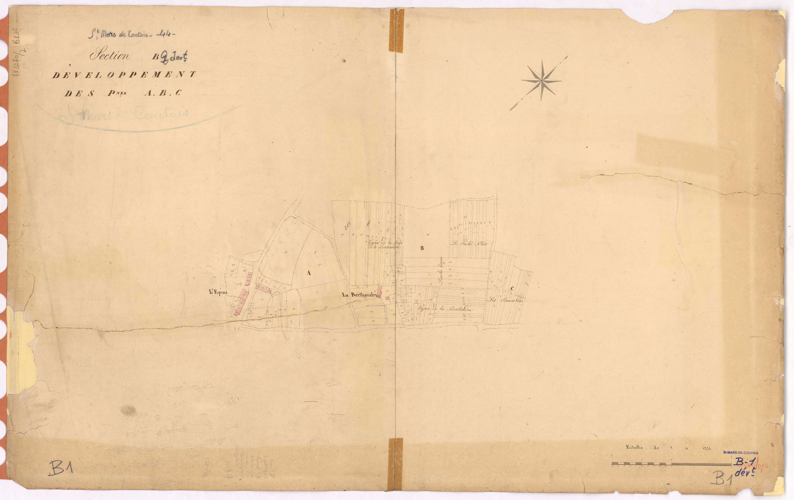 Saint-Mars-de-Coutais - Section B1 (développement) Bourg (section du) ; 1-439 ; développement des villages de l'Epine, de La Berthaudrie et de diverses parcelles