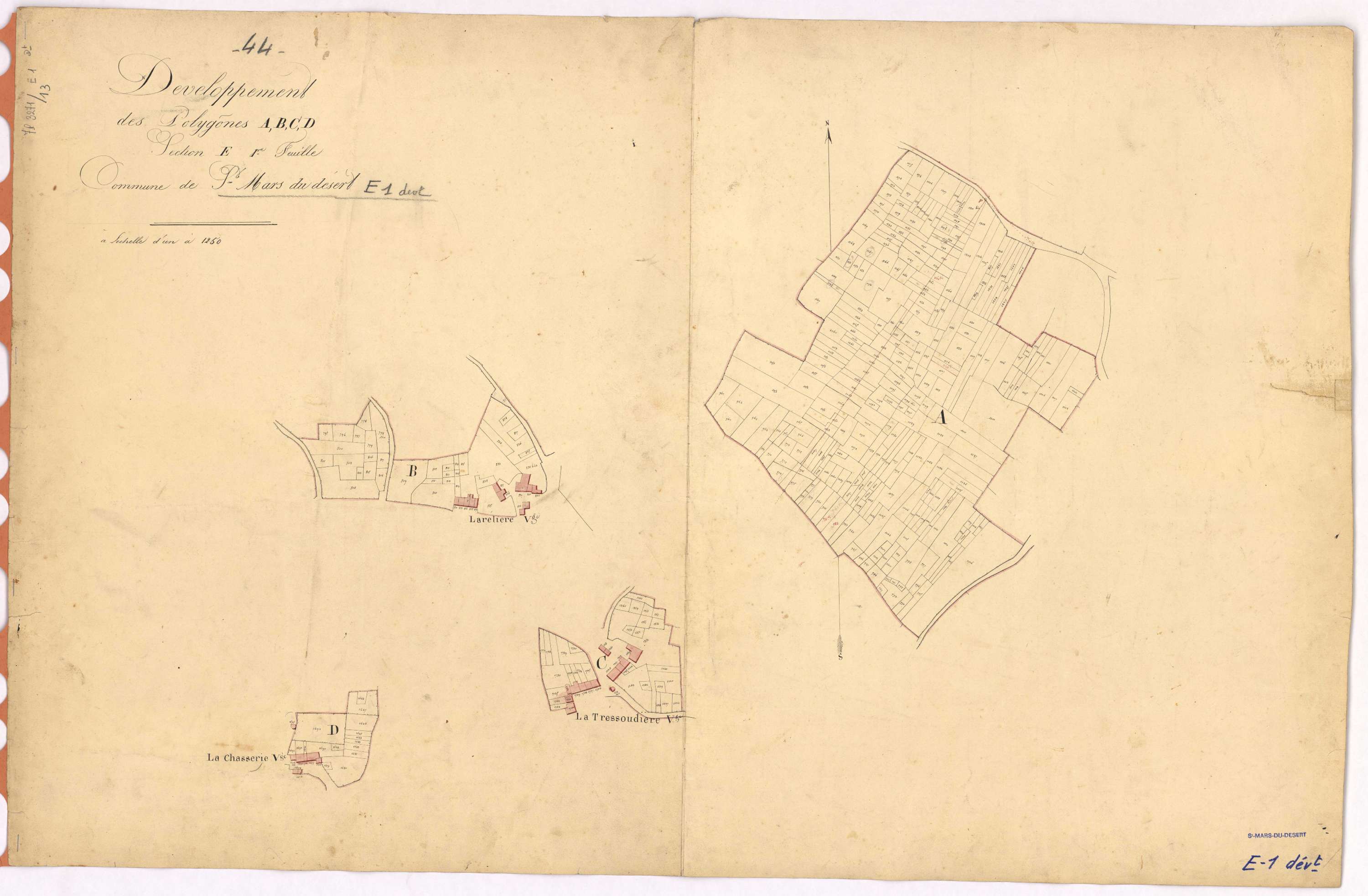 Saint-Mars-du-Désert - Section E1 (développement) Perray (section du) ; développement des villages de Larelière, de La Tressoudière, de La Chasserie et de diverses parcelles
