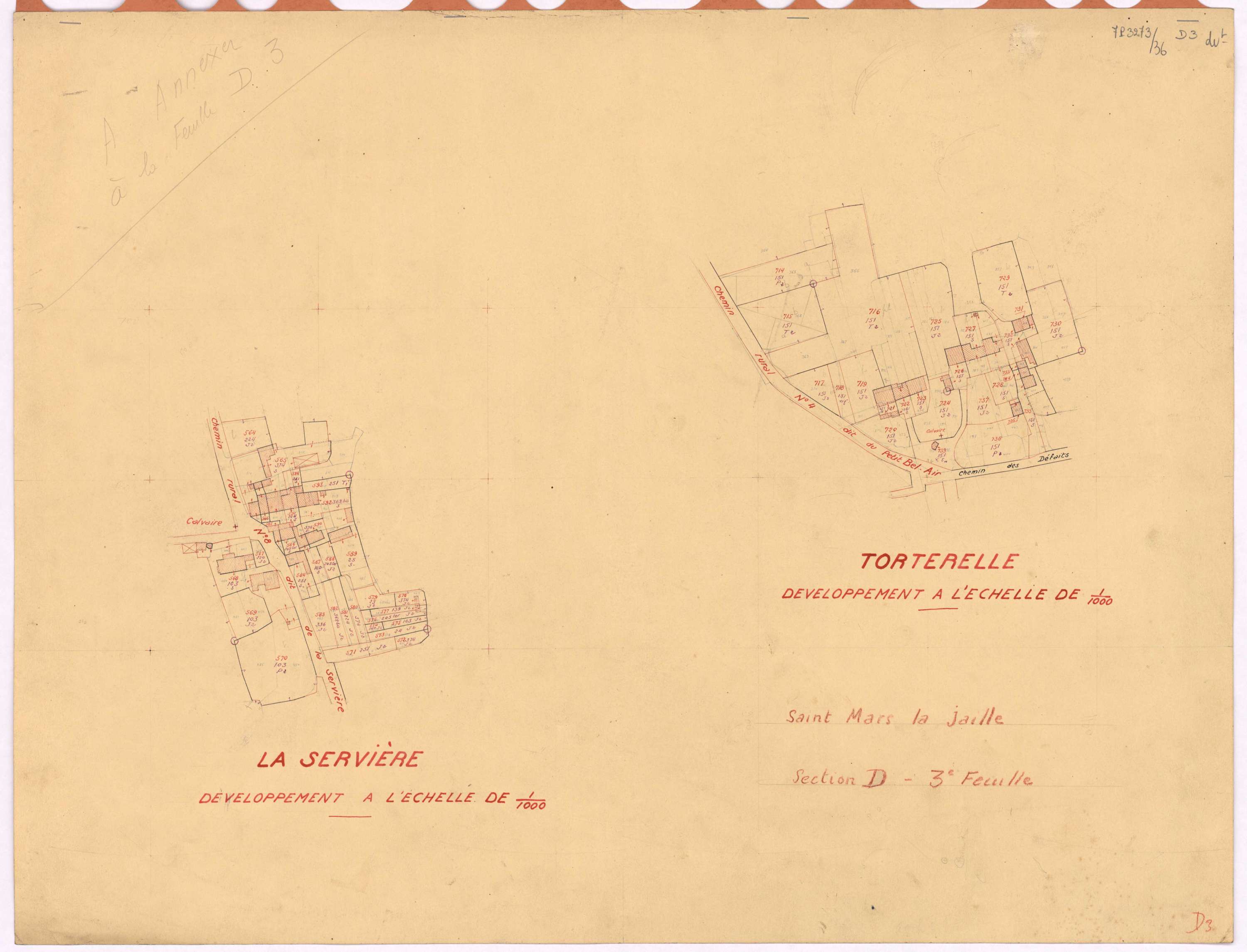 Saint-Mars-la-Jaille - Section D3 (développement) Bourg (section du) ; 478-765 ; développement des villages de Torterelle et de La Servière