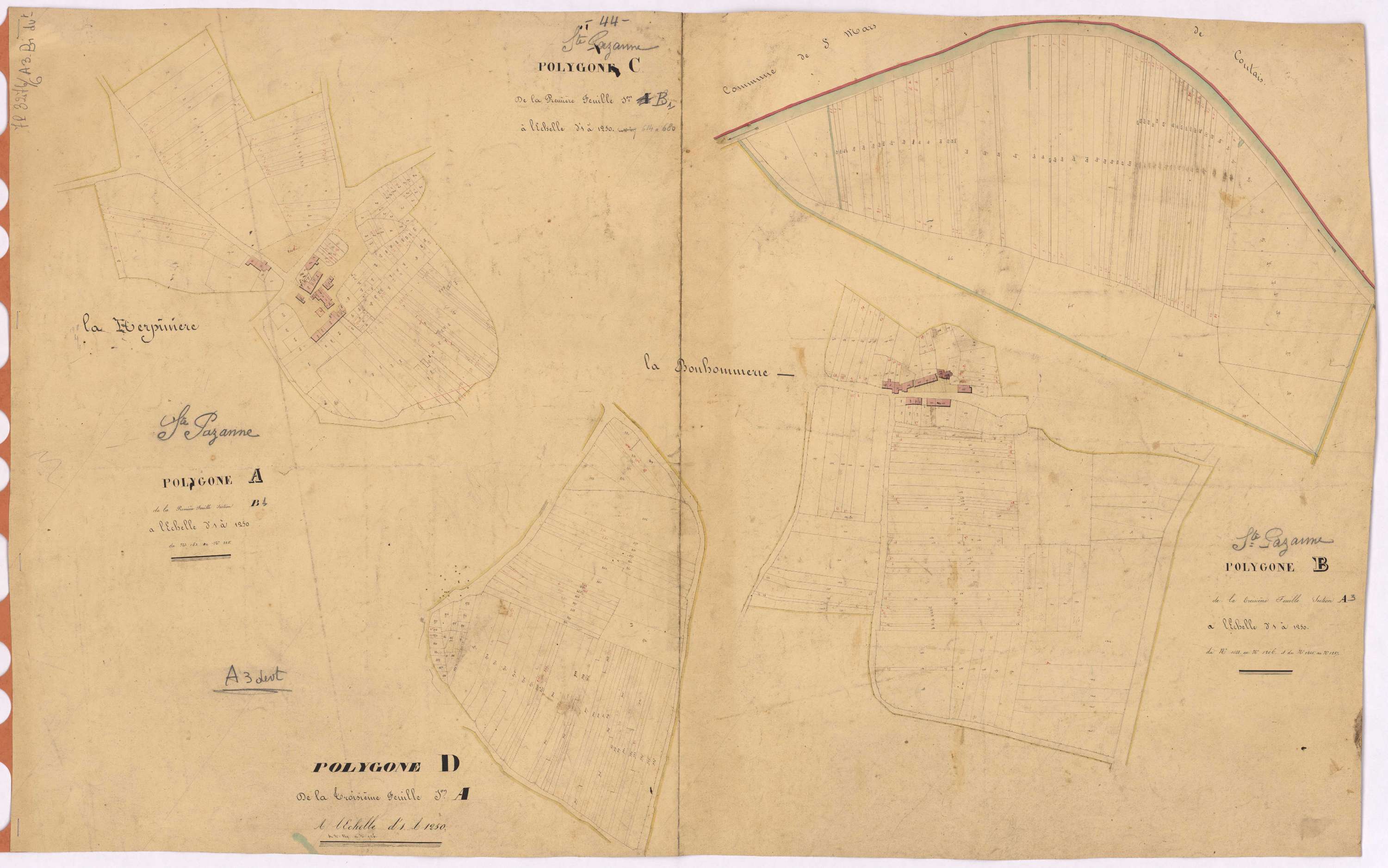 Sainte-Pazanne - Section A3 B1 (développement) Retail (section du) ; 849-1456 ; Ardennes (section d') ; 1-681 ; développement des villages de La Bonhommerie, de La Herpinière et de diverses parcelles