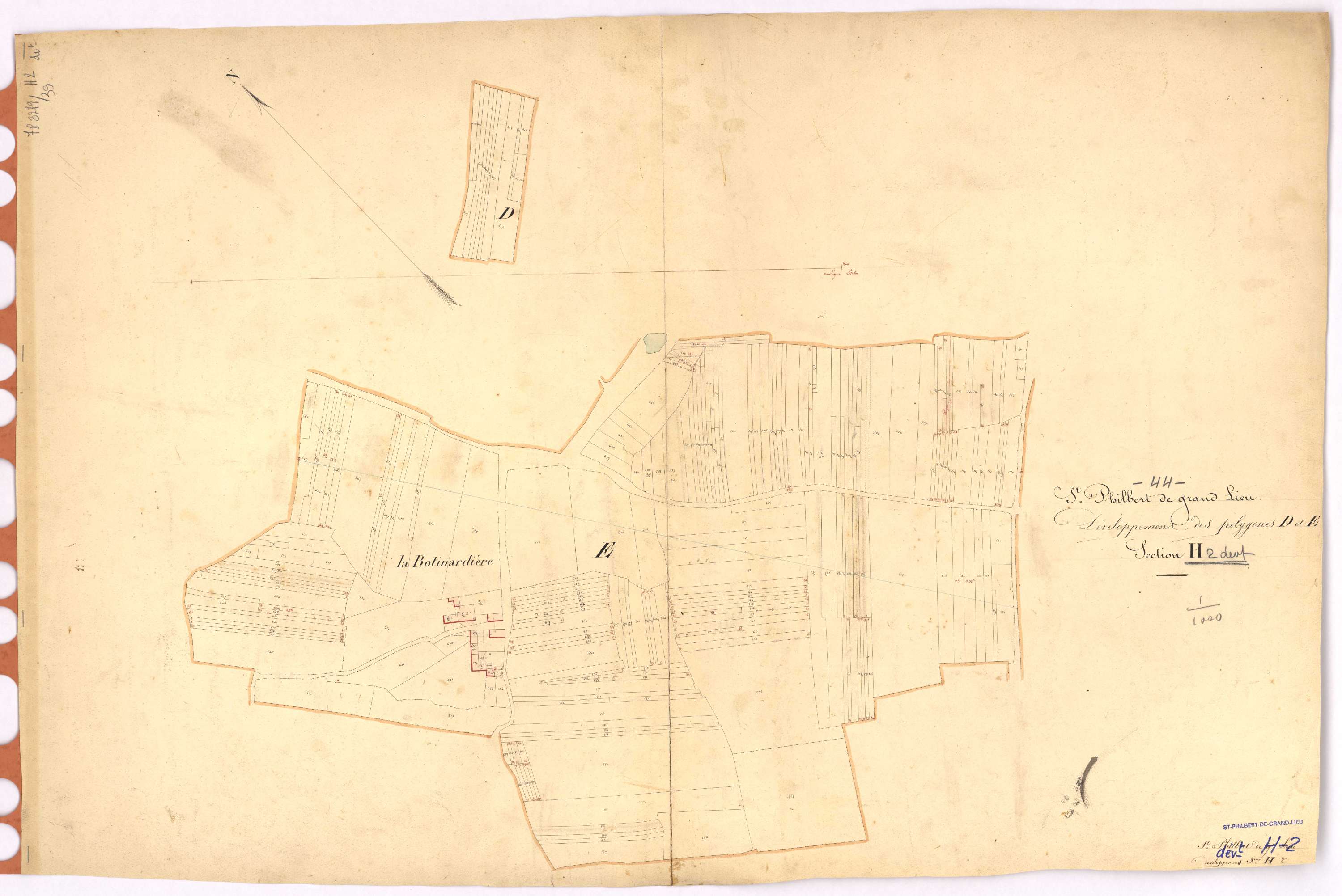 Saint-Philbert-de-Grand-Lieu - Section H2 (développement) Maillère (section de La) ; 166-753 ; développement du village de La Botinardière et de diverses parcelles