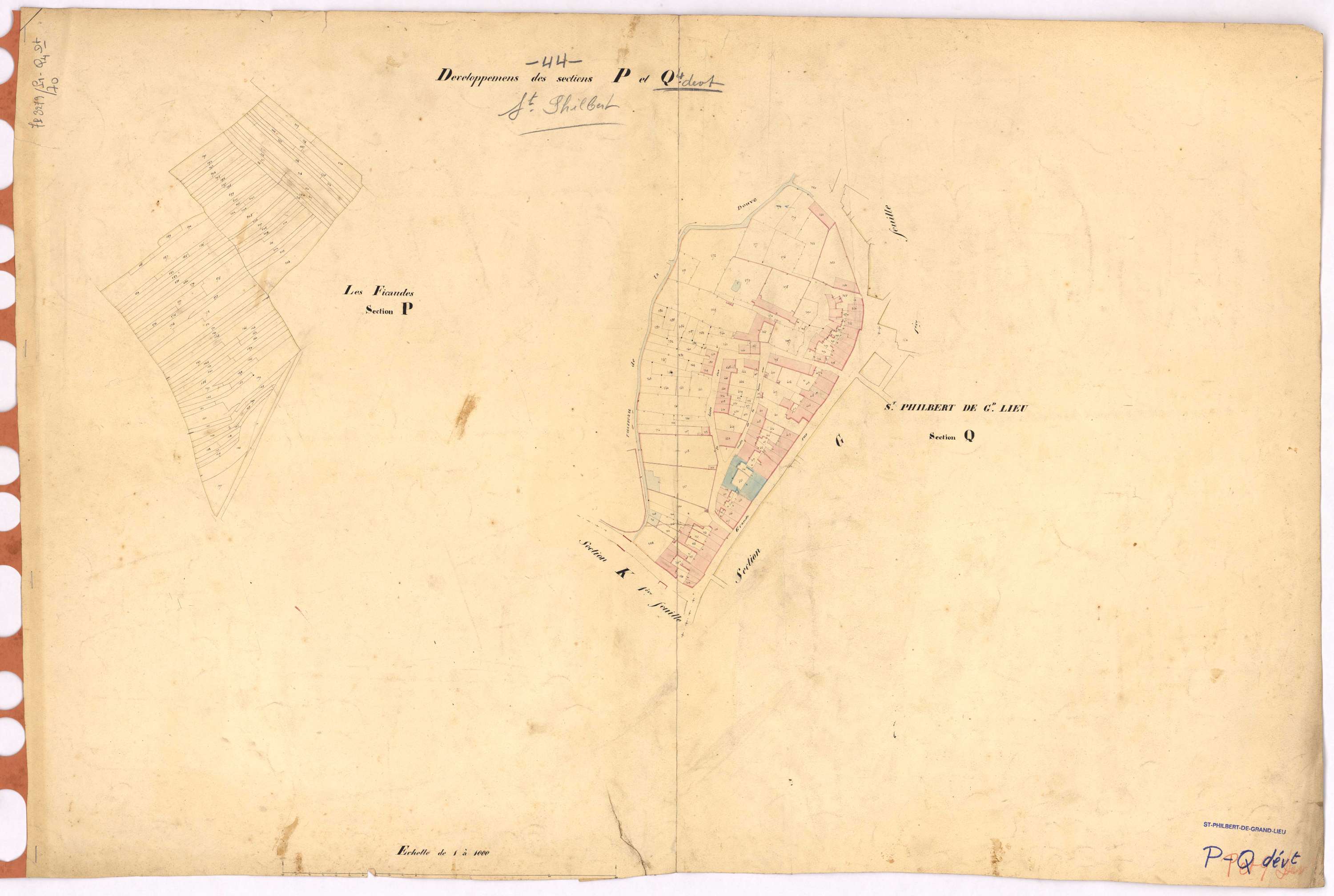 Saint-Philbert-de-Grand-Lieu - Section P1 Q4 (développement) Jamonnières (section des) ; 1-298 ; Moricière (section de La) ; 149-380 ; développement de la quatrième partie du Bourg et de diverses parcelles