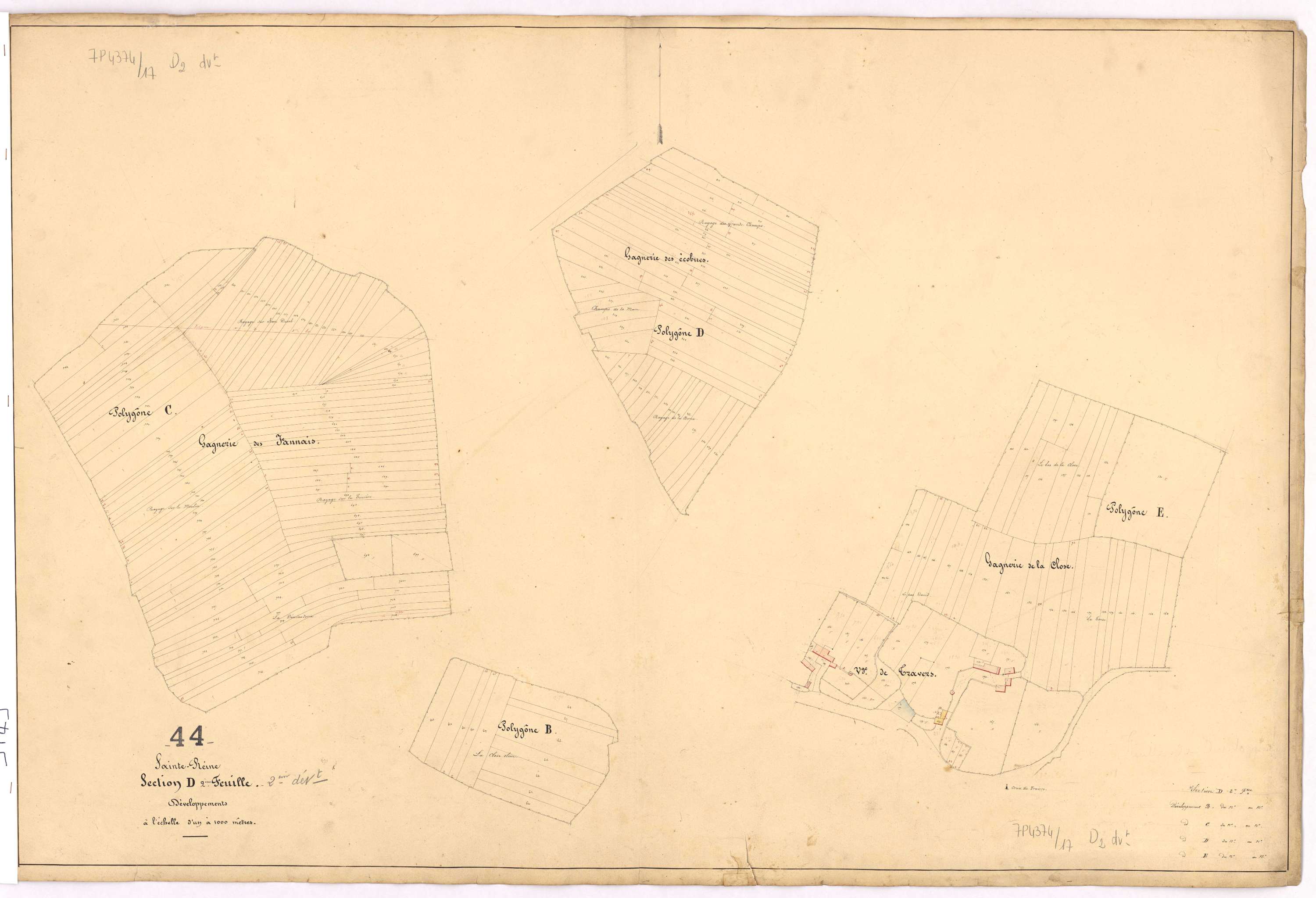 Sainte-Reine-de-Bretagne - Section D2 (développement) Guervau (section du) ; 29-772 ; développement des polygônes B à E