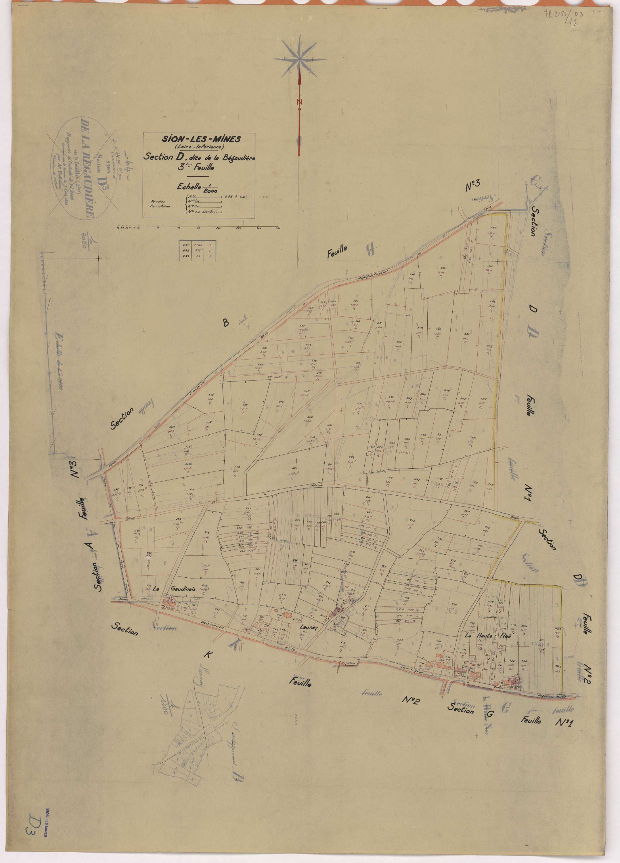 Sion-les-Mines - Section D3 Bégaudière (section de La) ; 498-681