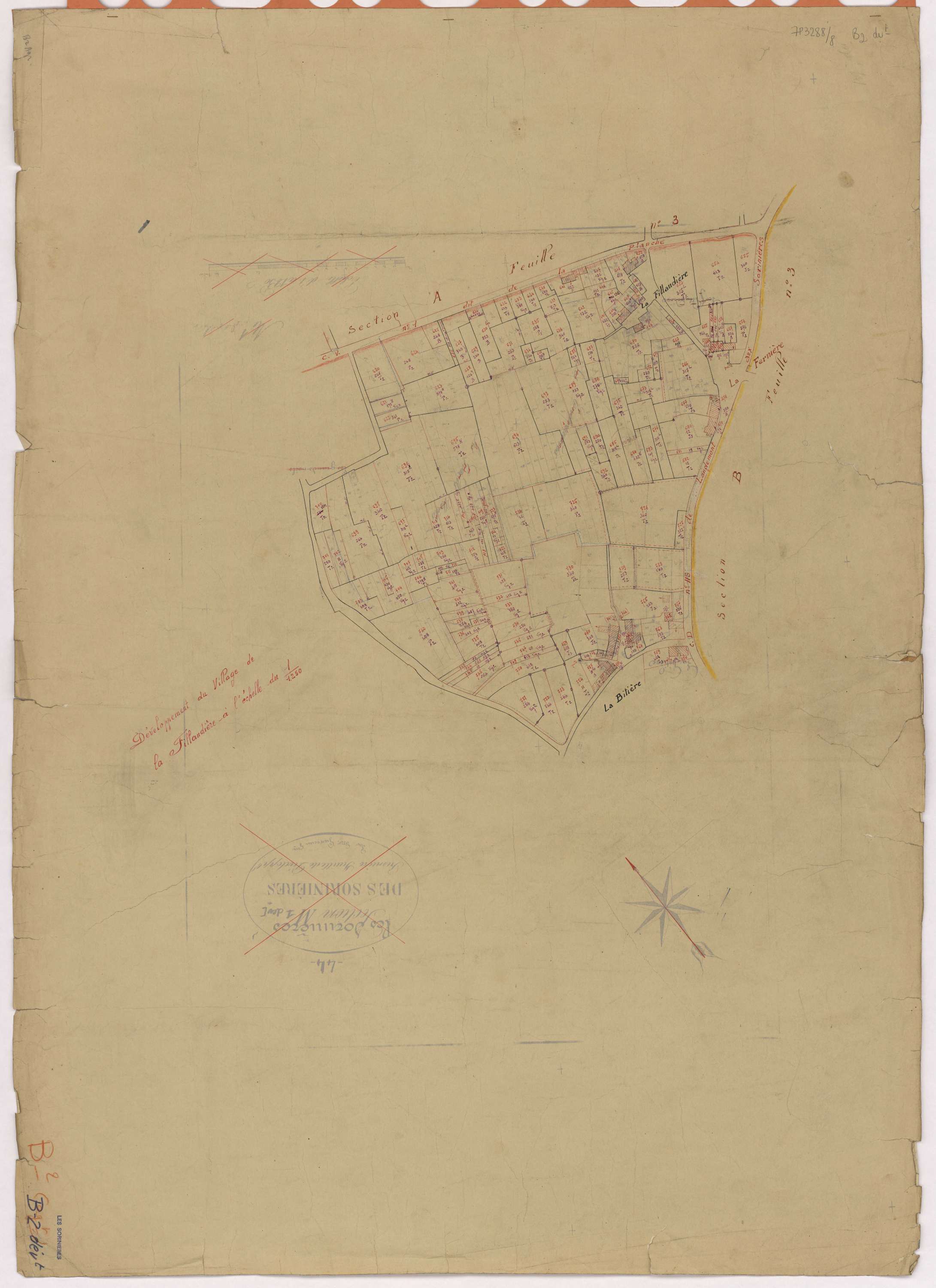 Sorinières - Section B2 (développement) Bourg (section du) ; 366-1076 ; développement du village de La Fillaudière