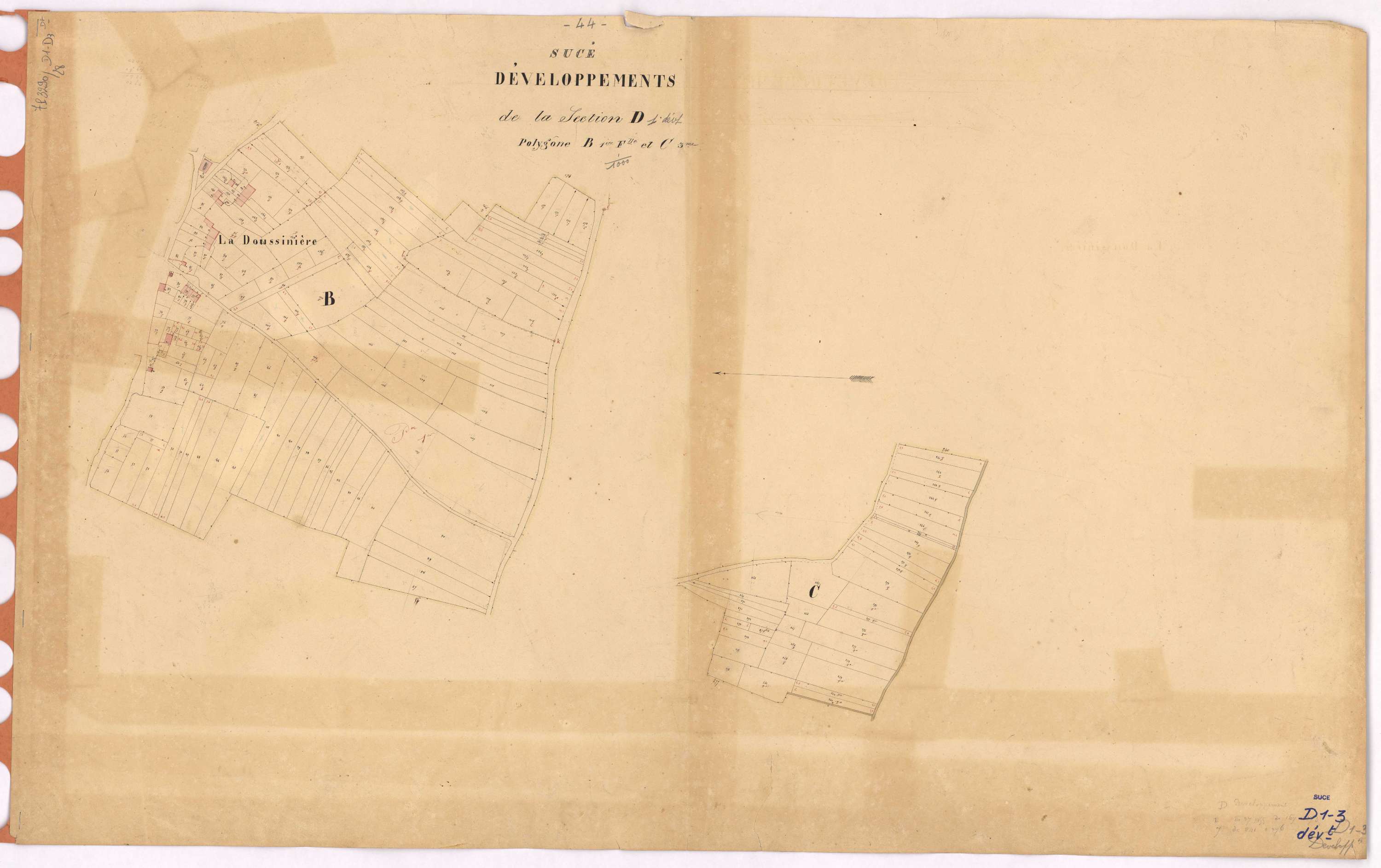 Sucé-sur-Erdre - Section D1 D3 (développement) Launay (section de) ; développement de la deuxième partie du village de La Doussinière et de diverses parcelles