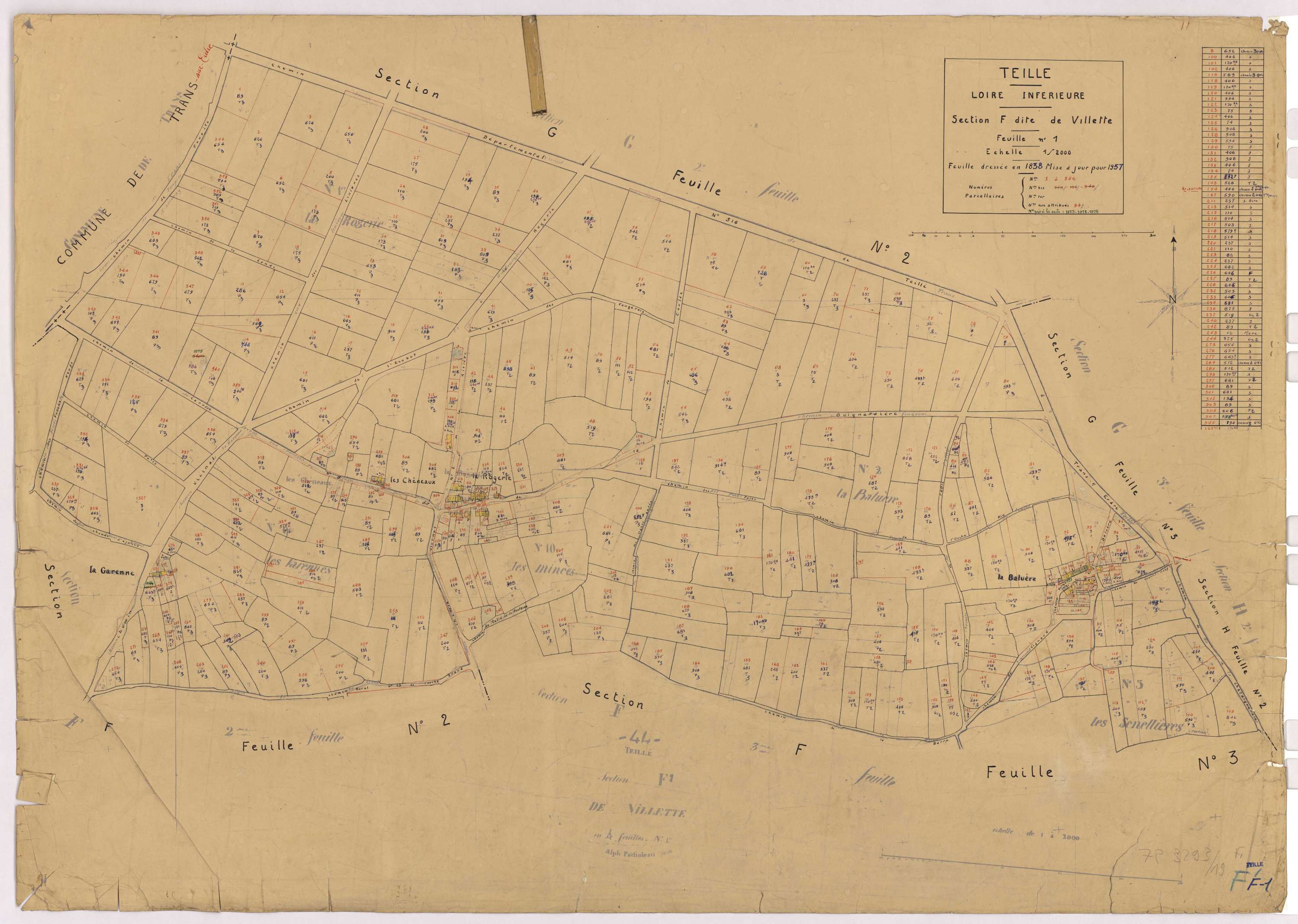 Teillé - Section F1 Villette (section de) ; 1-354