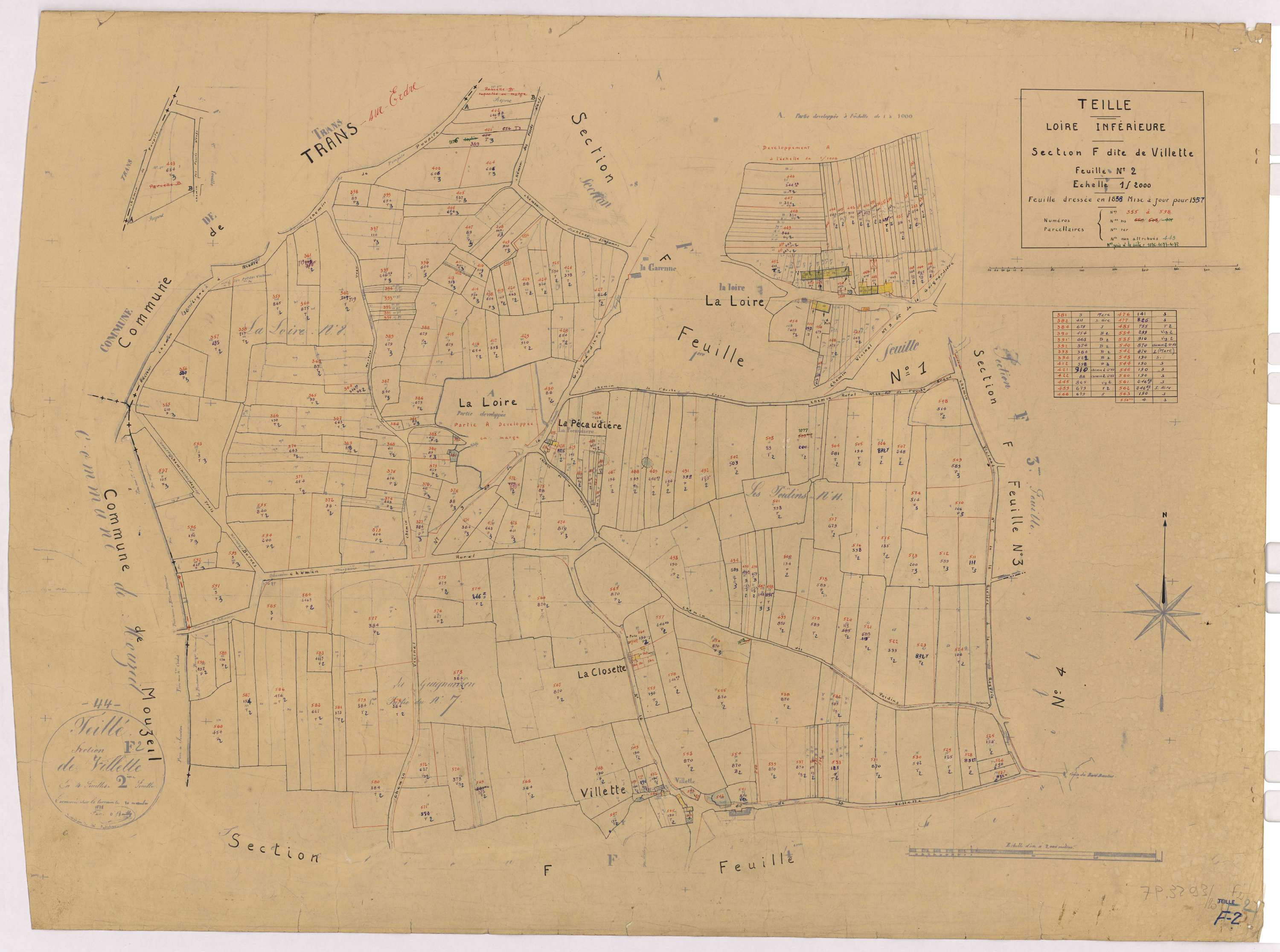 Teillé - Section F2 Villette (section de) ; 355-598