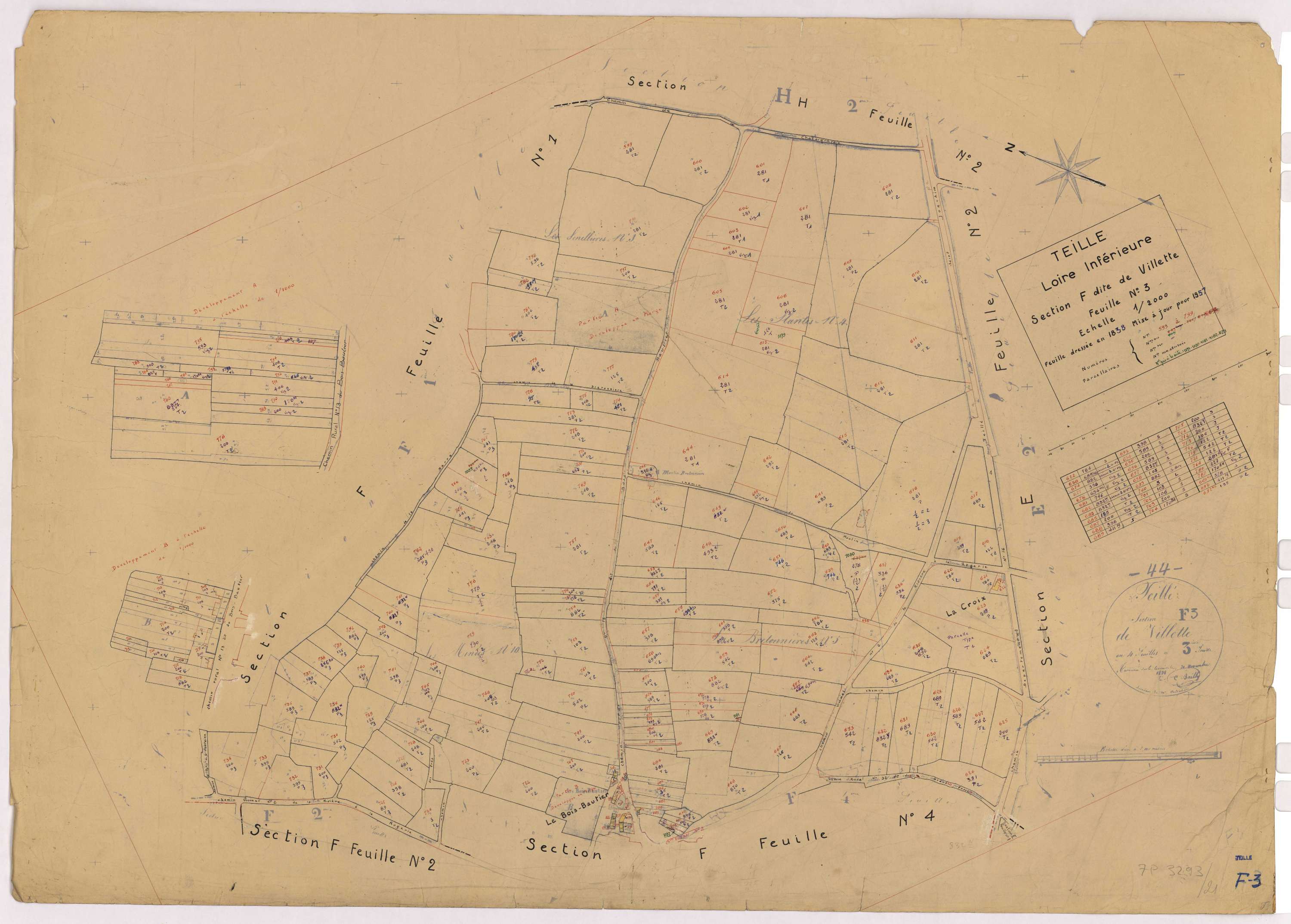 Teillé - Section F3 Villette (section de) ; 599-799