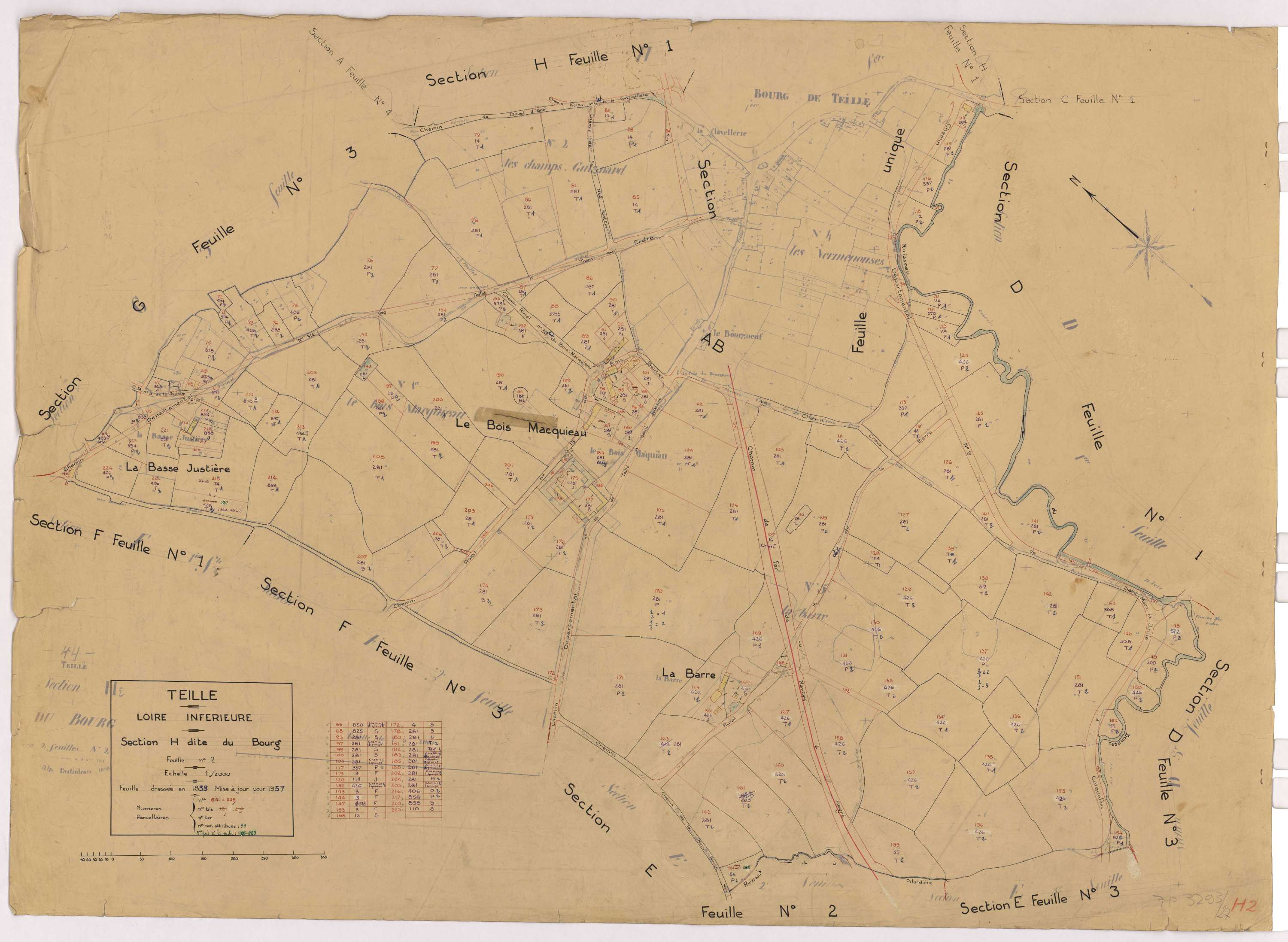 Teillé - Section H2 Bourg (section du) ; 64-225