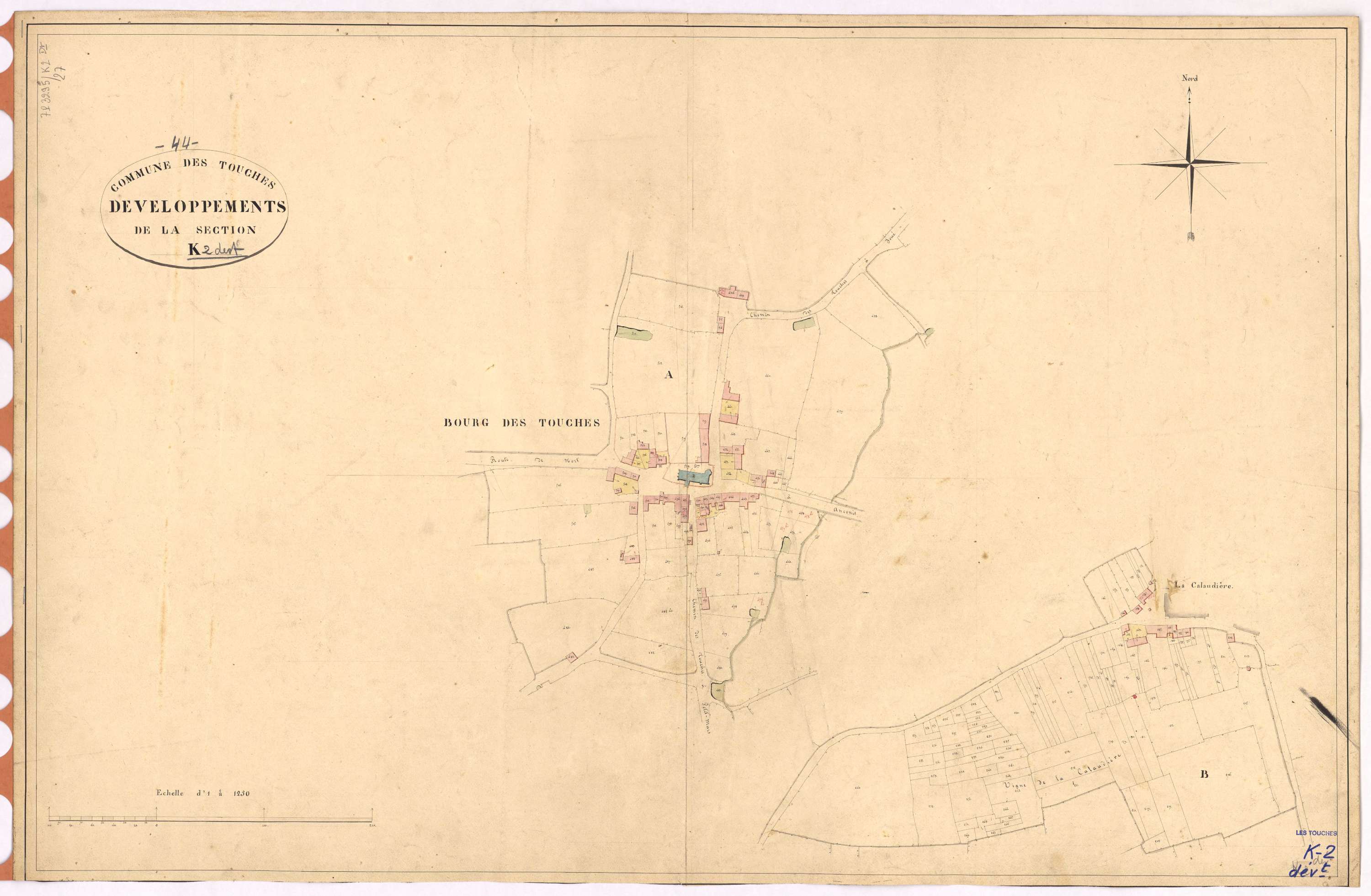 Touches - Section K2 (développement) Bourg (section du) ; 104-529 ; développement du village de La Calaudière et du Bourg