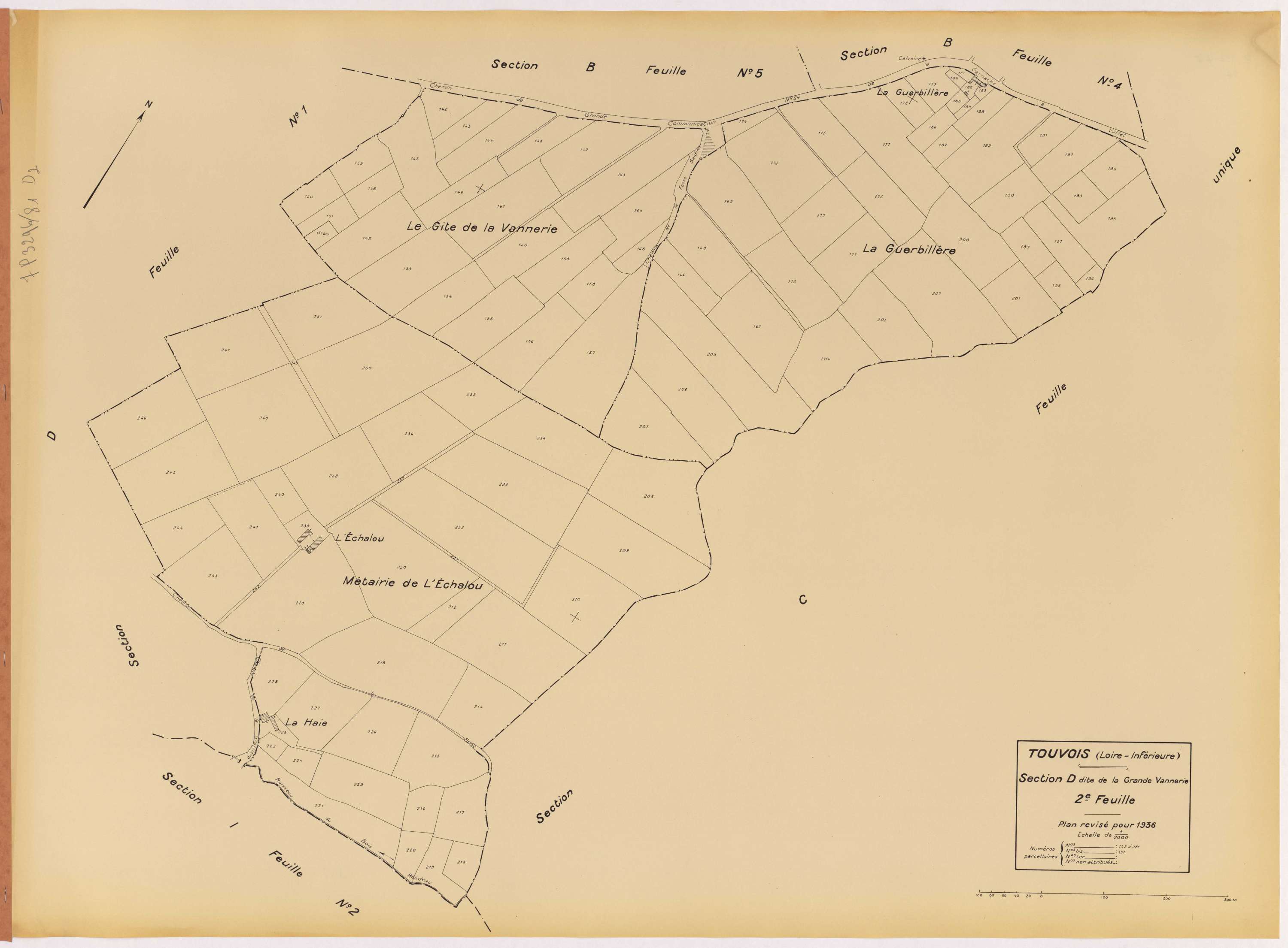 Touvois - Section D2 Grande Vannerie (section de La) ; 142-251