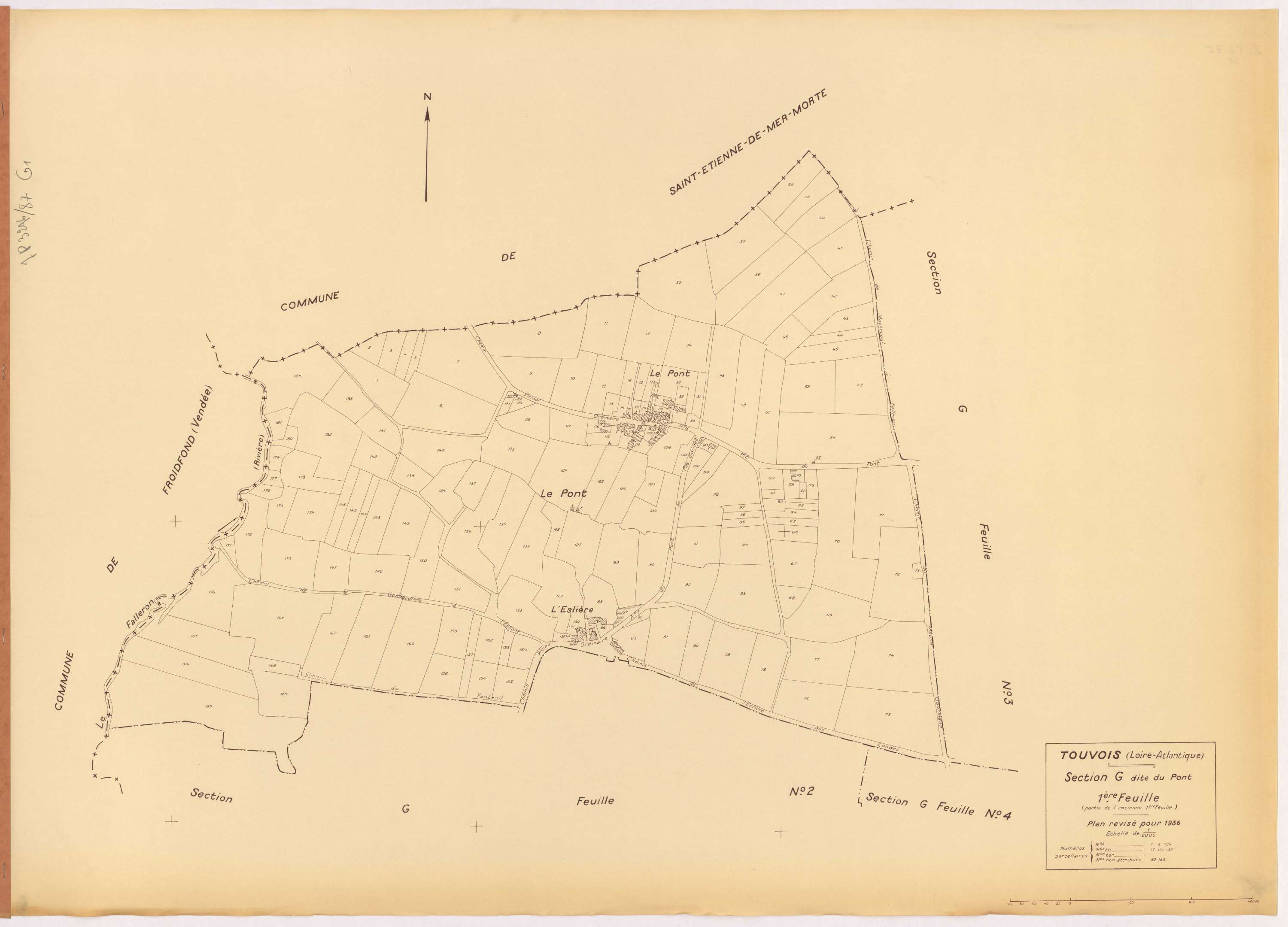 Touvois - Section G1 Pont (section du) ; 1-184