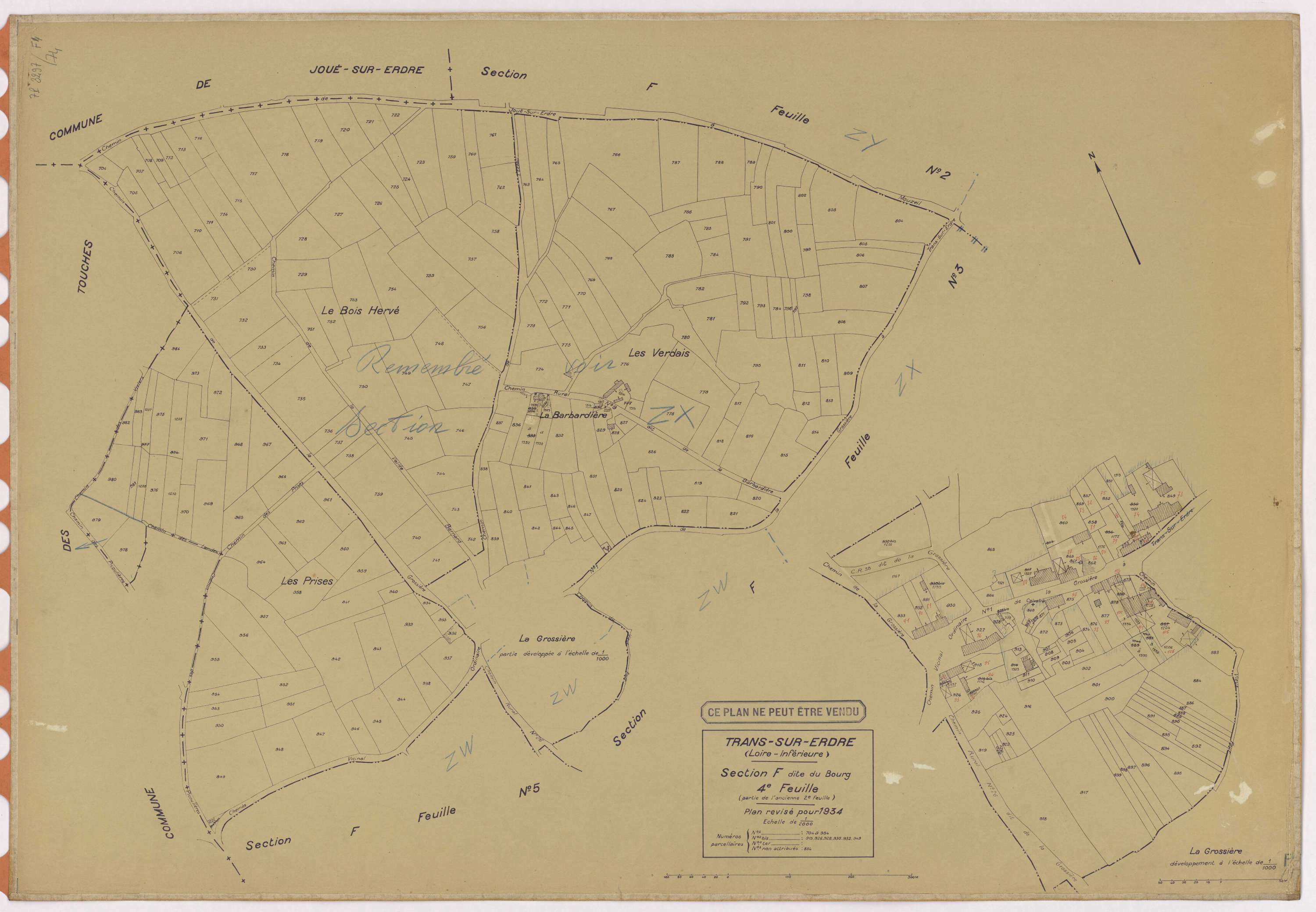 Trans-sur-Erdre - Section F4 Bourg (section du) ; 704-984