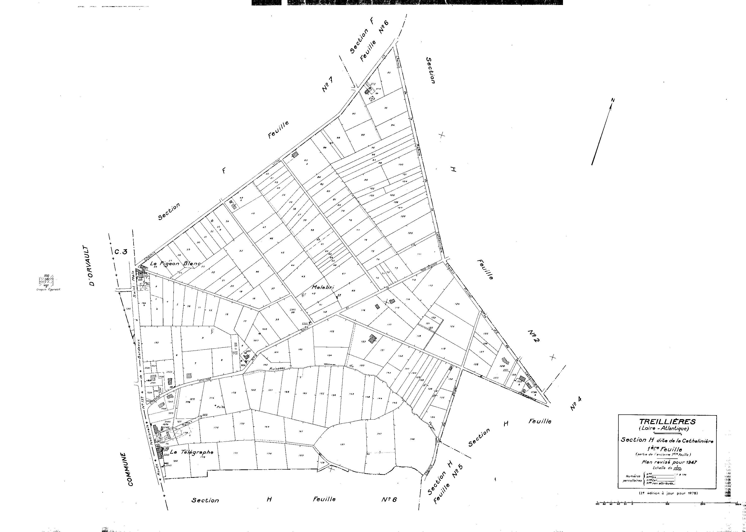 Treillières - Section H1 Cathelinière (section de La). 1-196