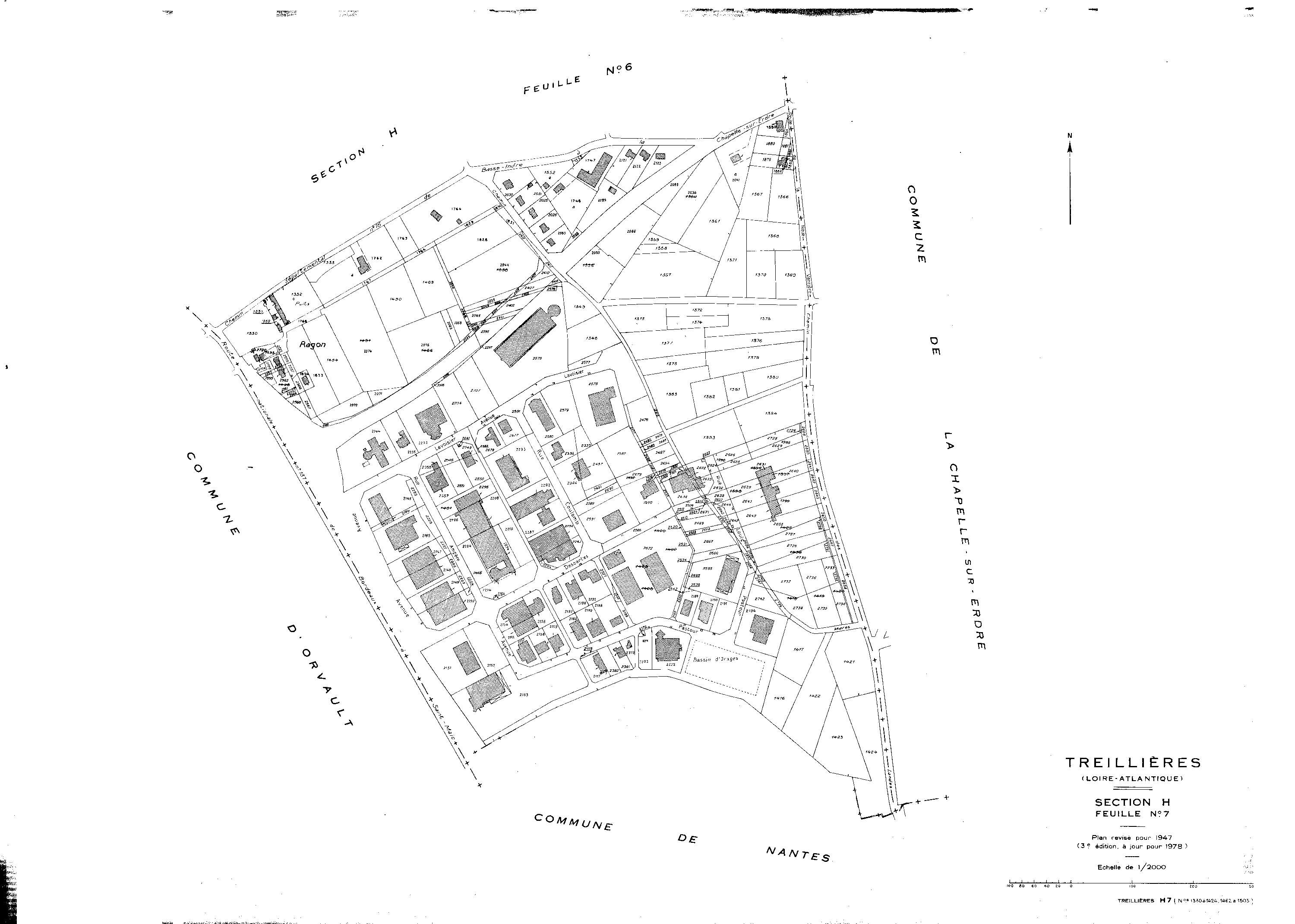 Treillières - Section H7 Cathelinière (section de La). 1330-1424, 1462-1503