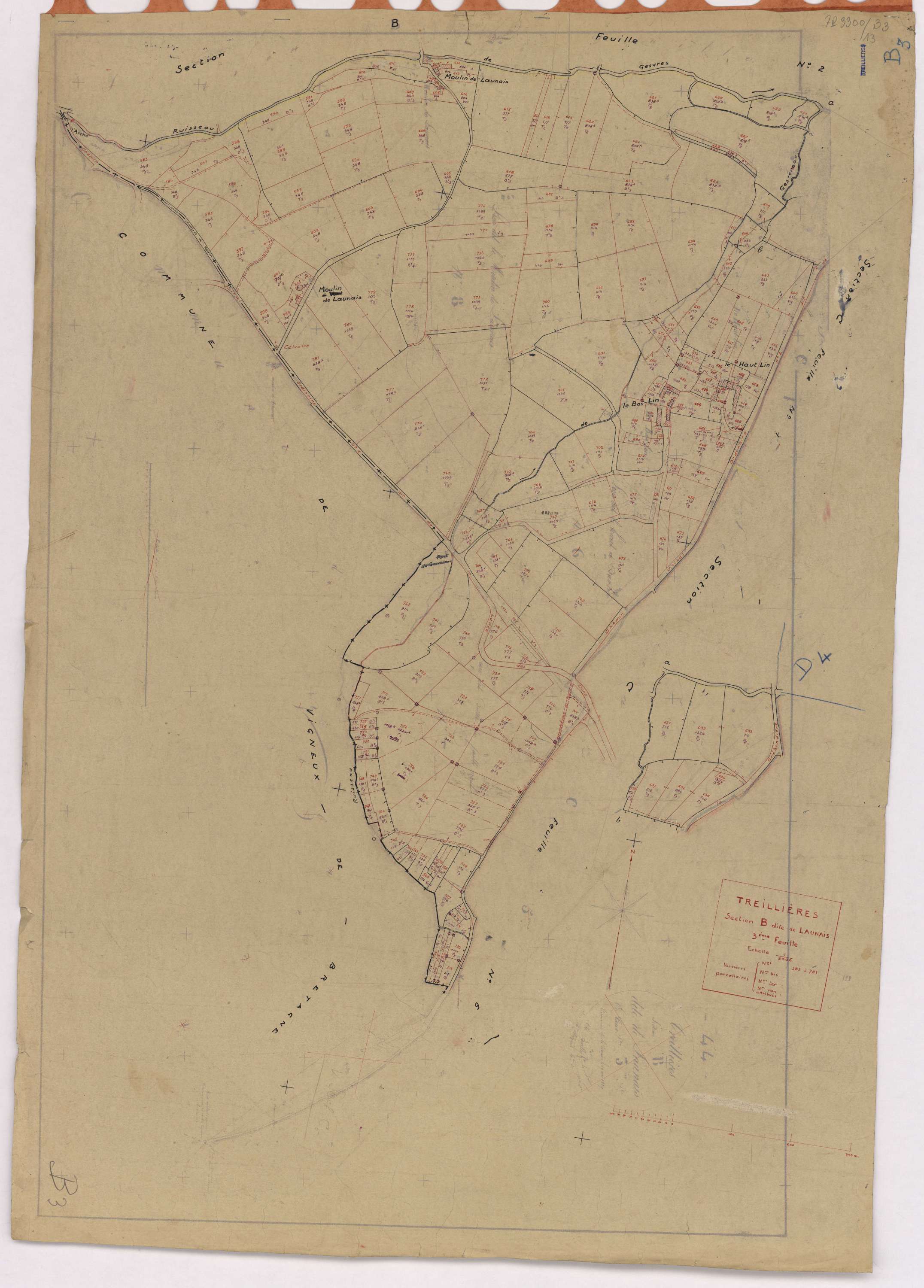 Treillières - Section B3 Launais (section de) ; 583-781