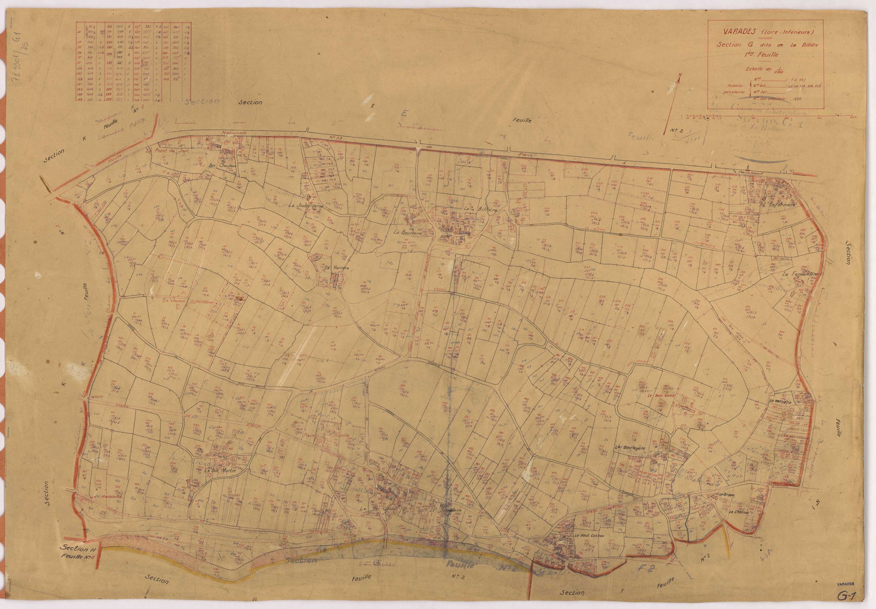 Varades - Section G1 Billière (section de La) ; 1-657