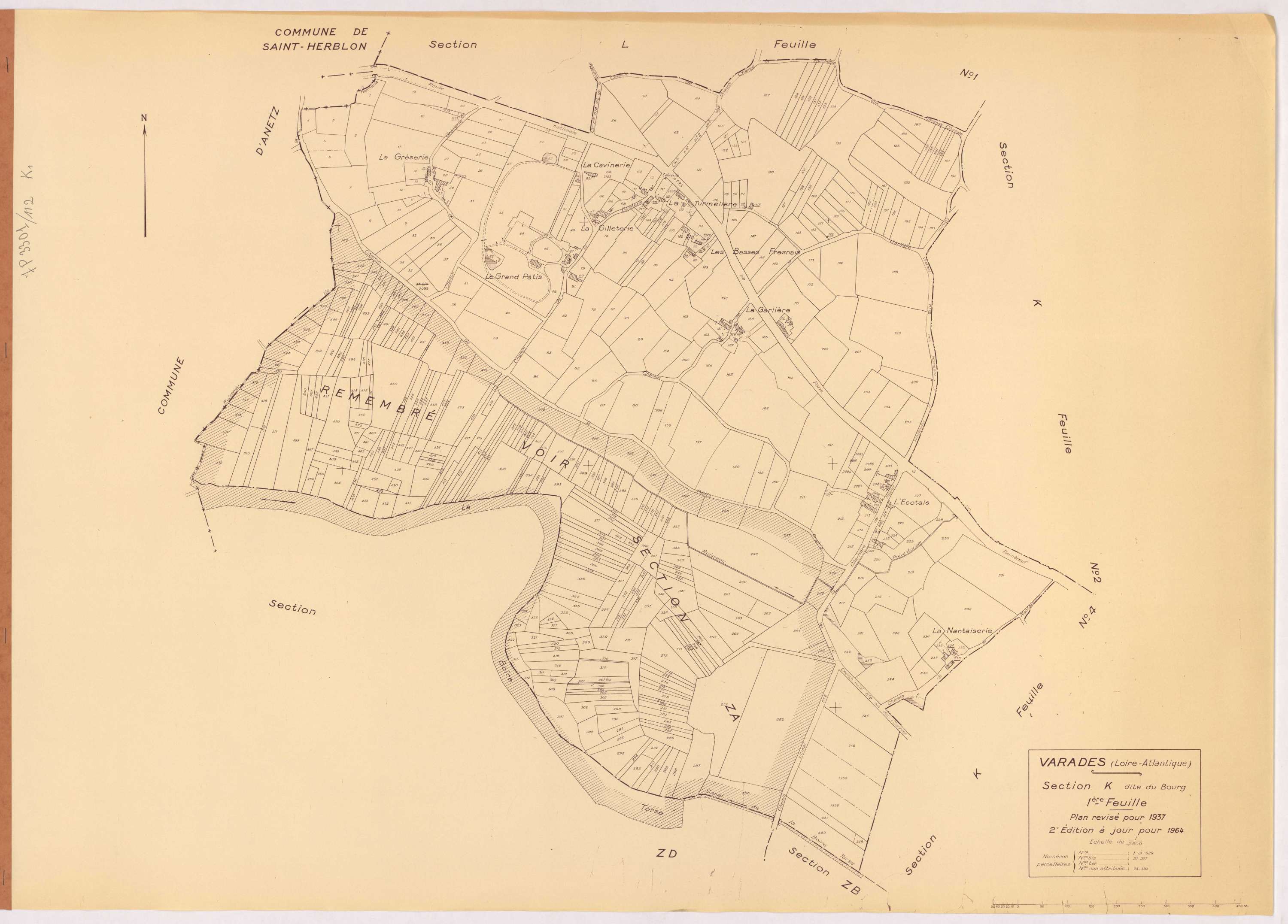 Varades - Section K1 Bourg (section du) ; 1-529