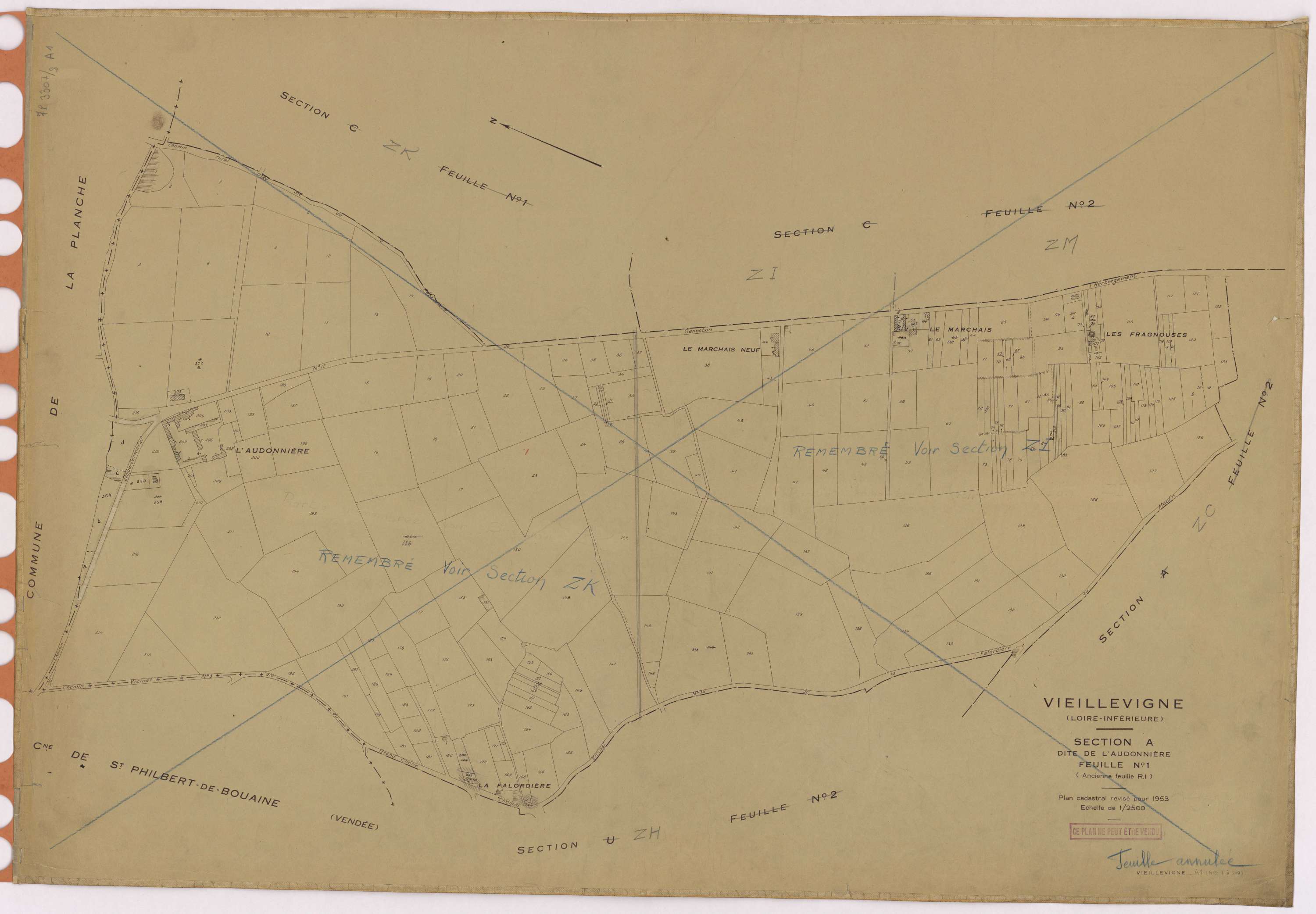 Vieillevigne - Section A1 Audonnière (section de l') ; 1-219