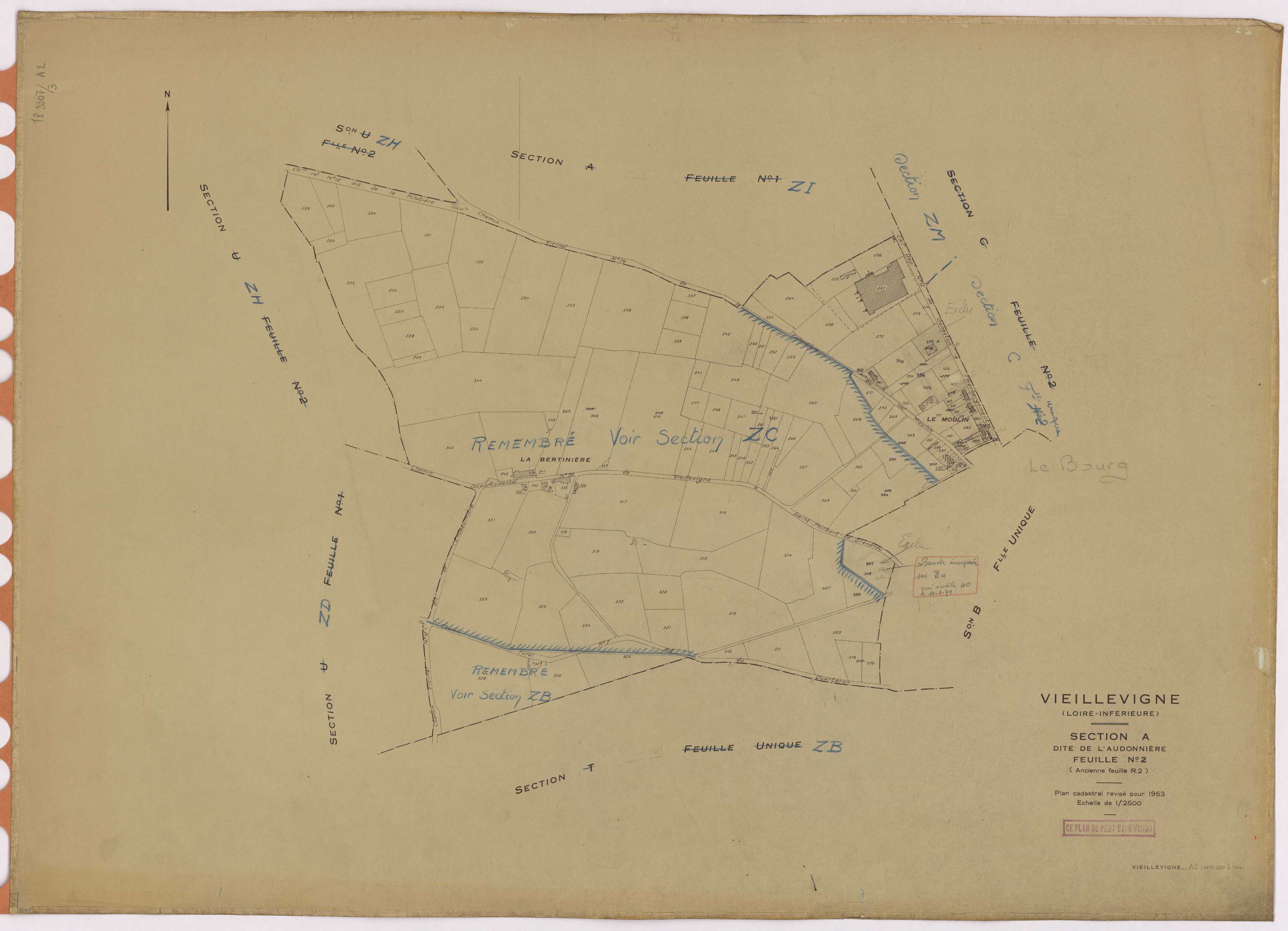 Vieillevigne - Section A2 Audonnière (section de l') ; 220-344