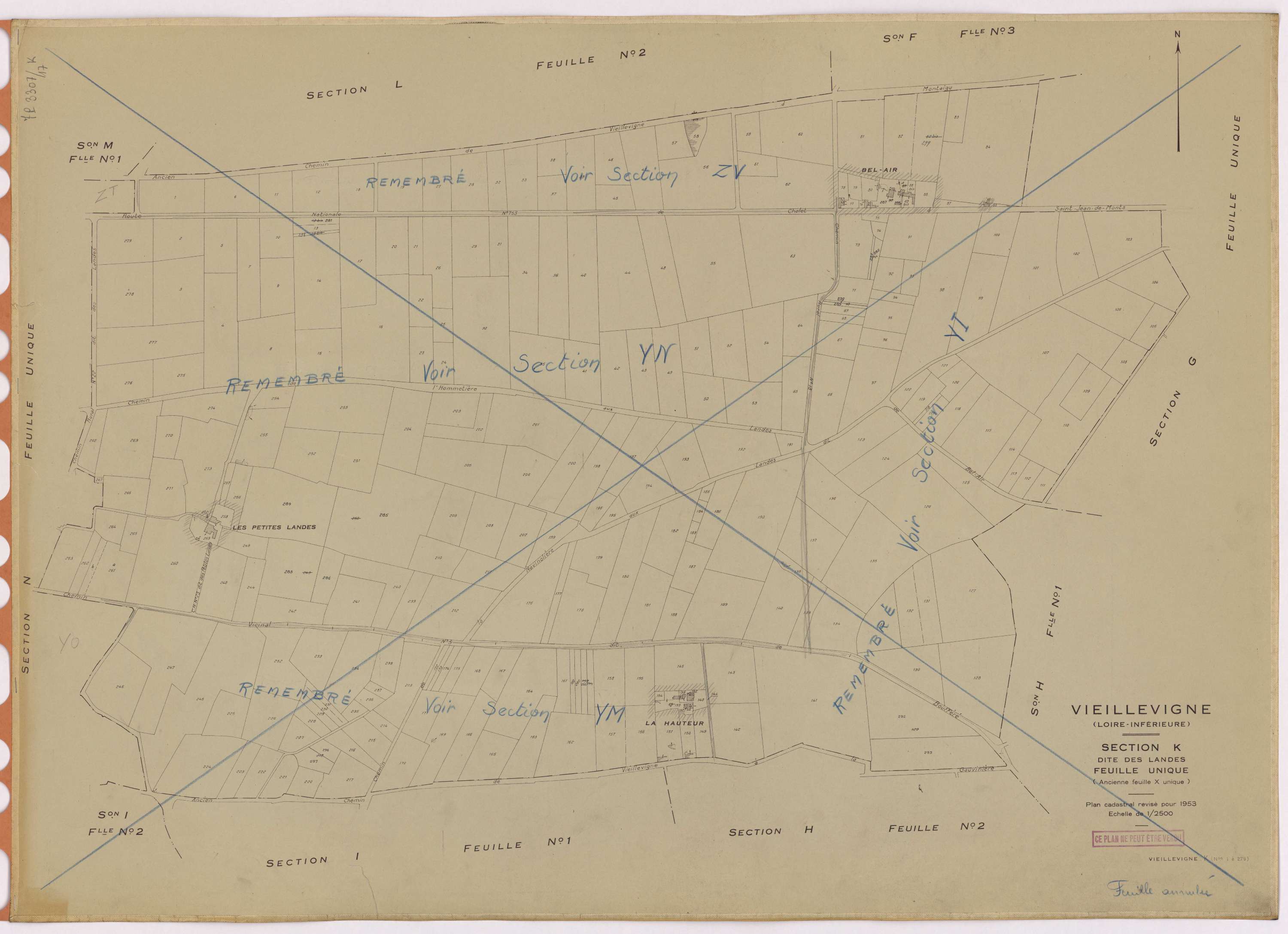 Vieillevigne - Section K Landes (section des) ; 1-279