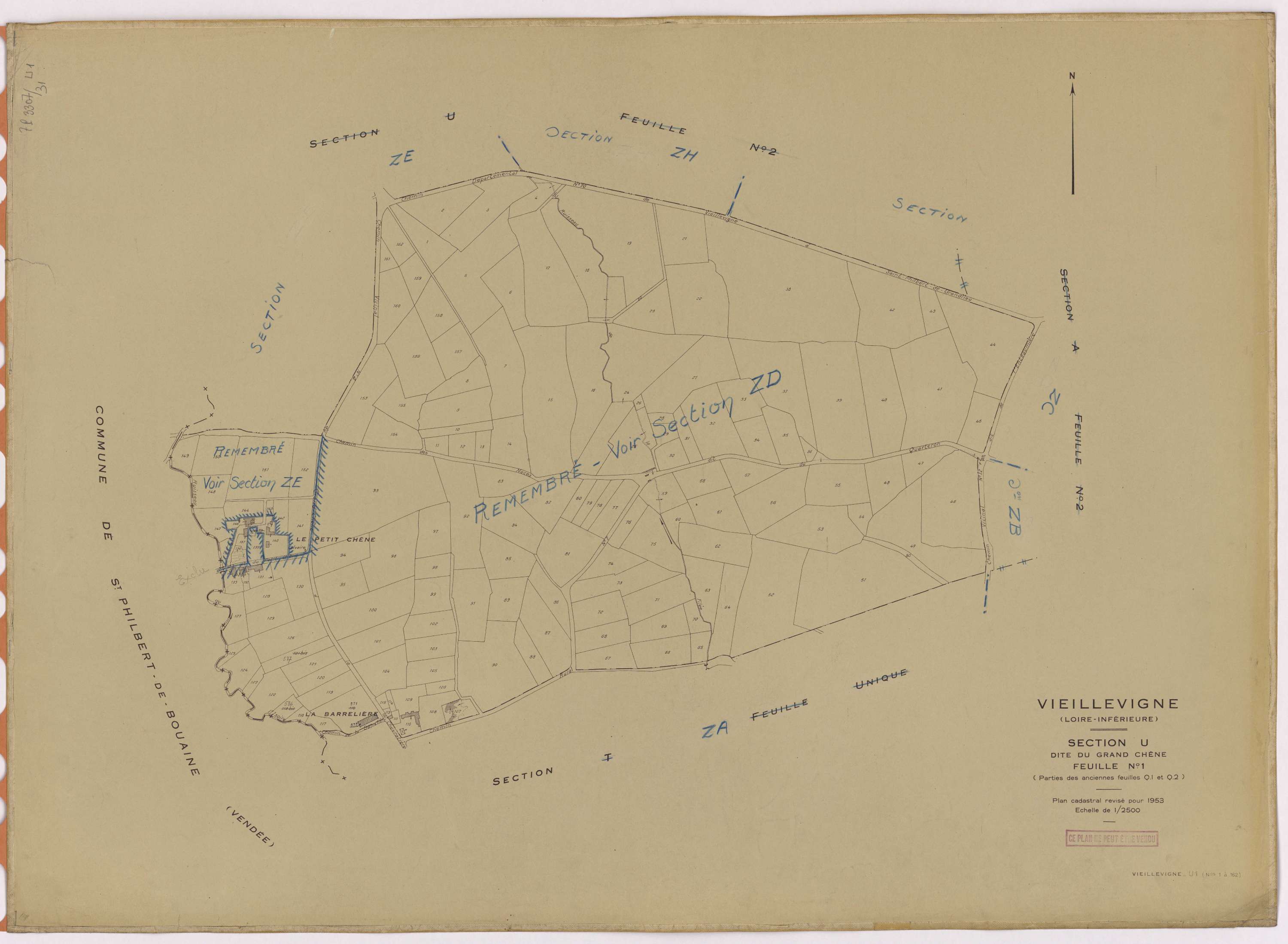 Vieillevigne - Section U1 Grand Chêne (section du) ; 1-162