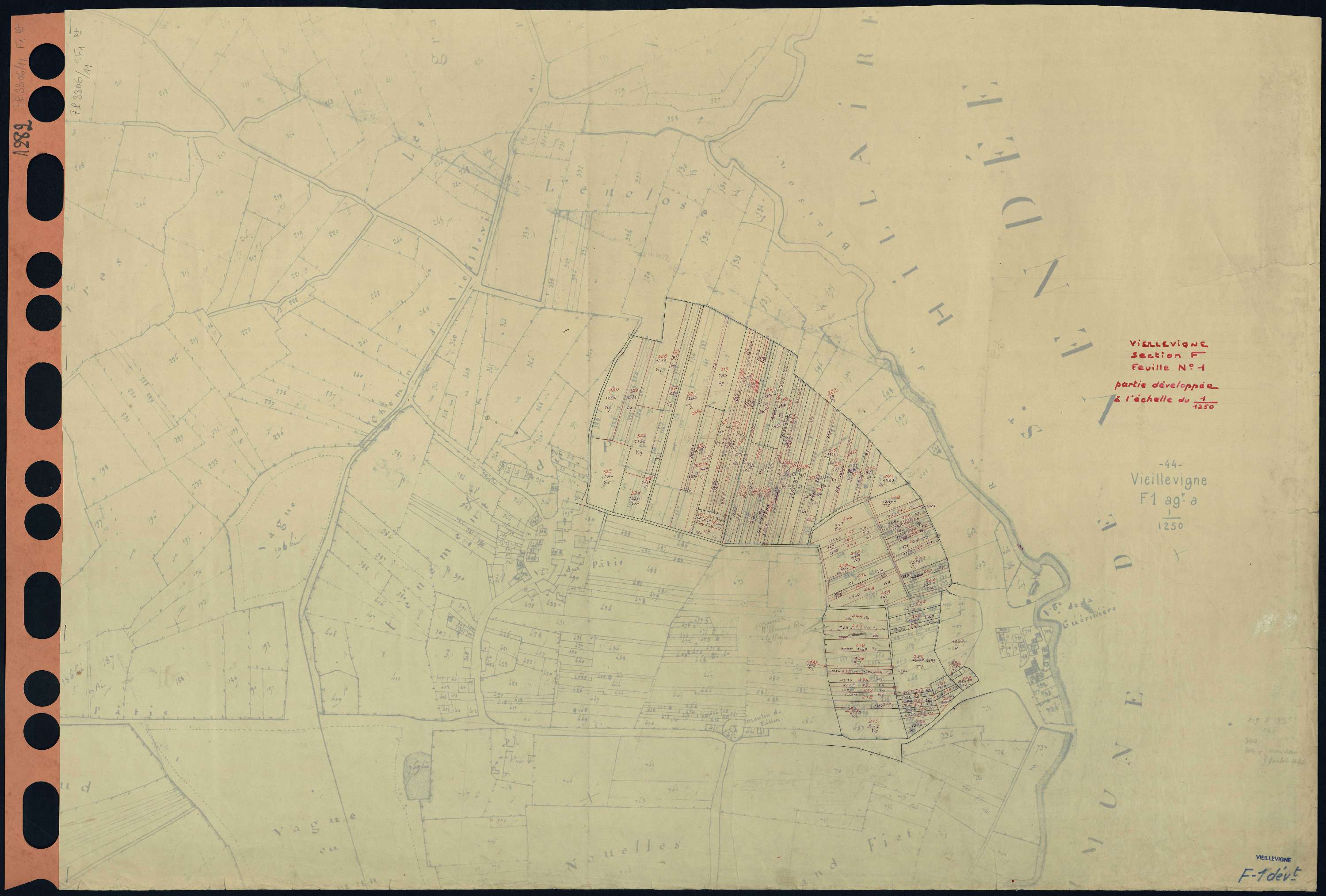 Vieillevigne - Section F1 (développement) Pâtis (section du) . 1-624 . développement de diverses parcelles