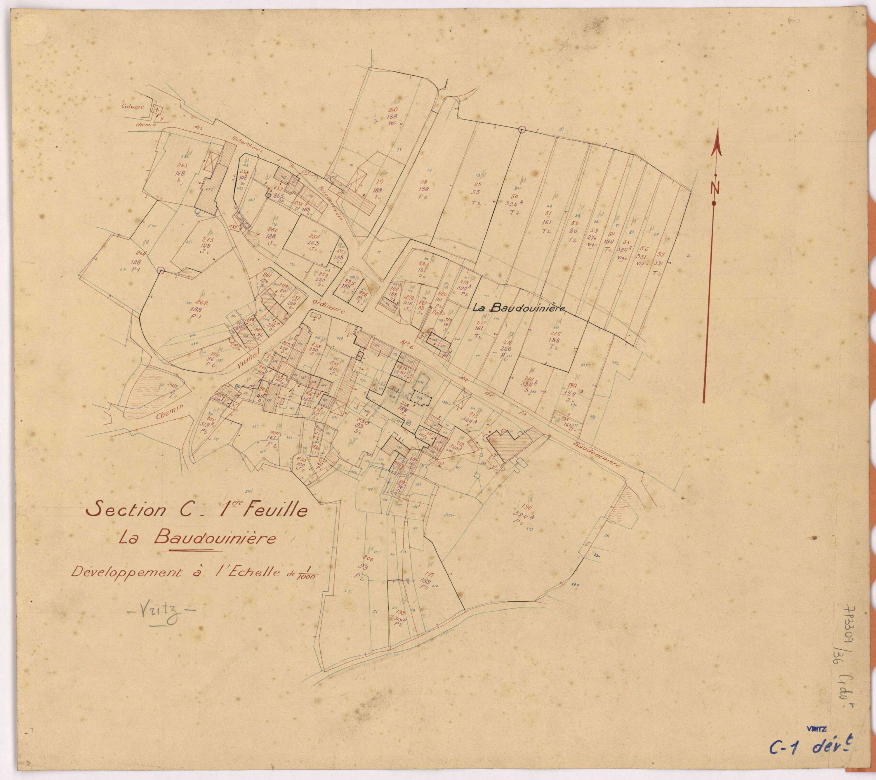 Vritz - Section C1 (développement) Baudouinière (section de La) ; 1-285 ; développement du village de La Baudouinière