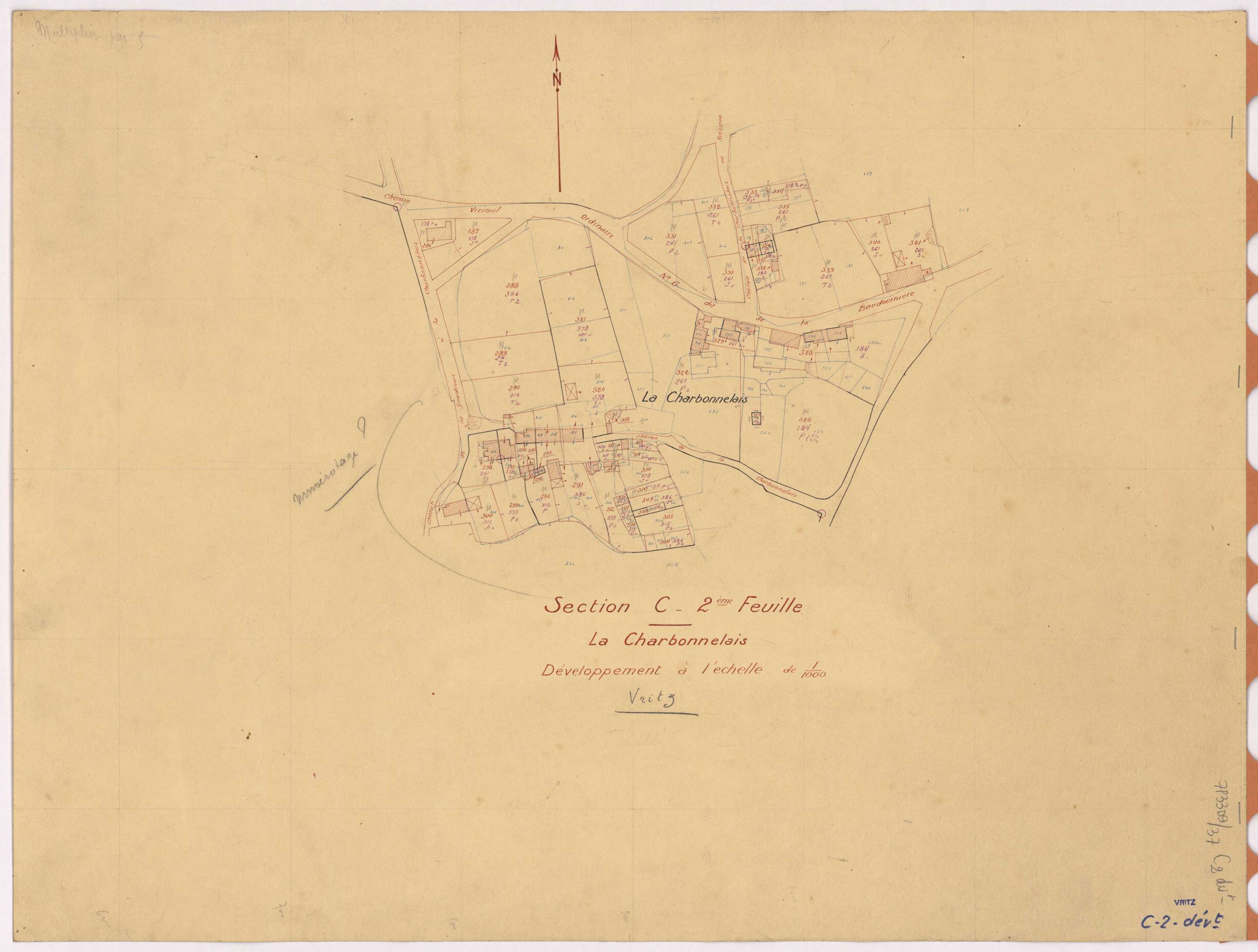 Vritz - Section C2 (développement) Baudouinière (section de La) ; 286-477 ; développement du village de La Charbonelais
