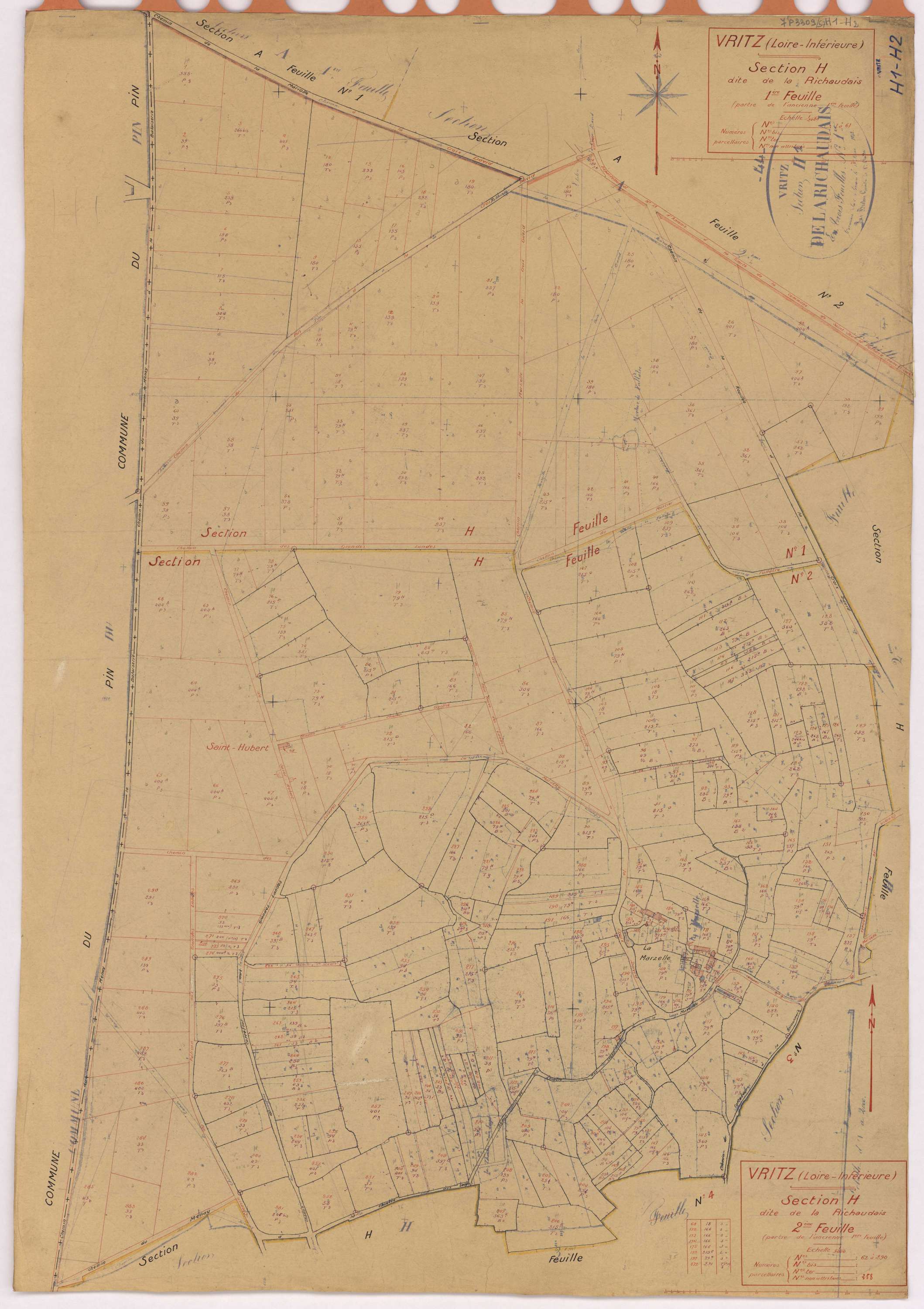 Vritz - Section H1 H2 Richaudais (section de La) ; 1-61 ; 62-290