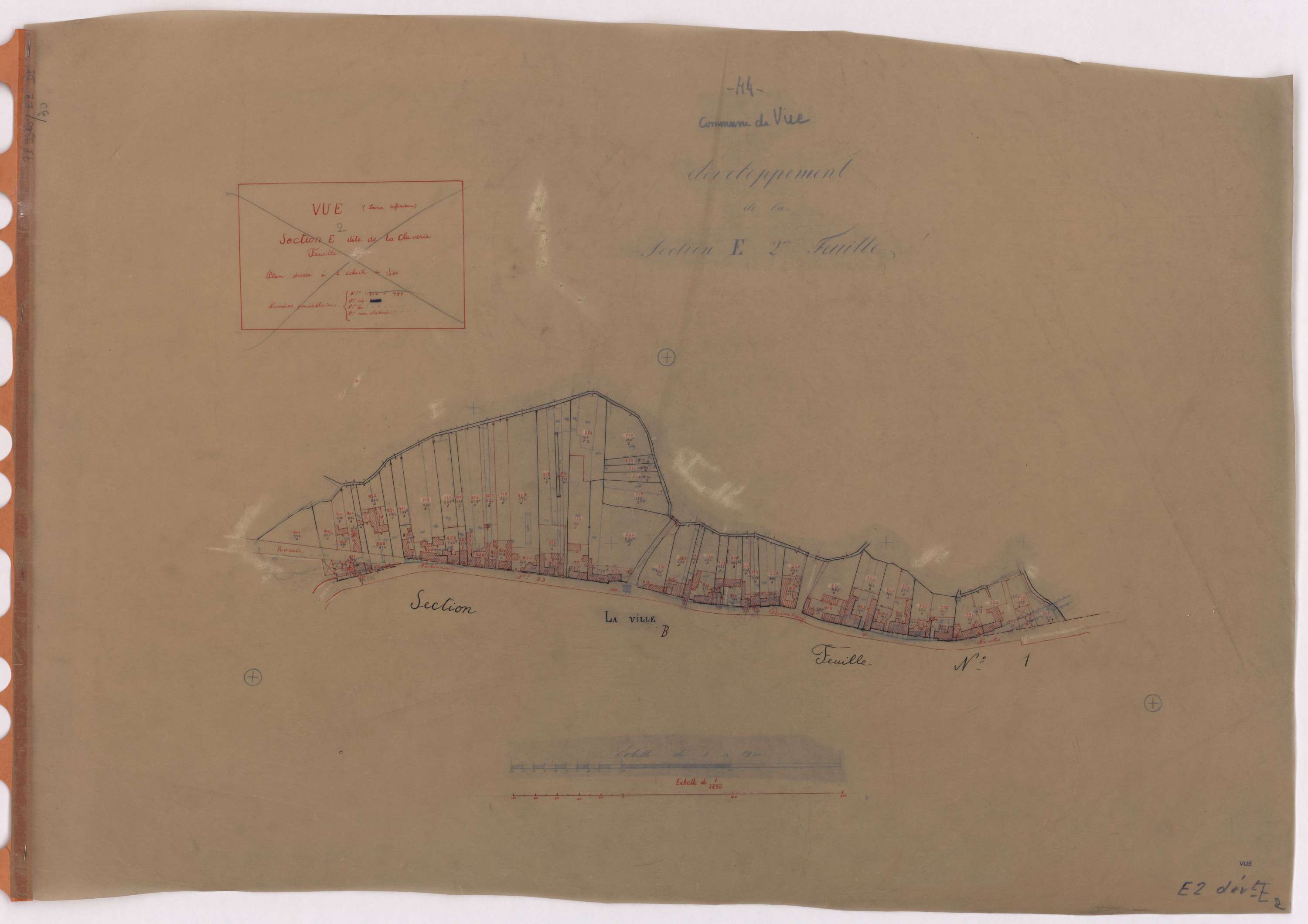 Vue - Section E2 (développement) Claverie (section de La) ; 694-998 ; développement de la quatrième partie du Bourg