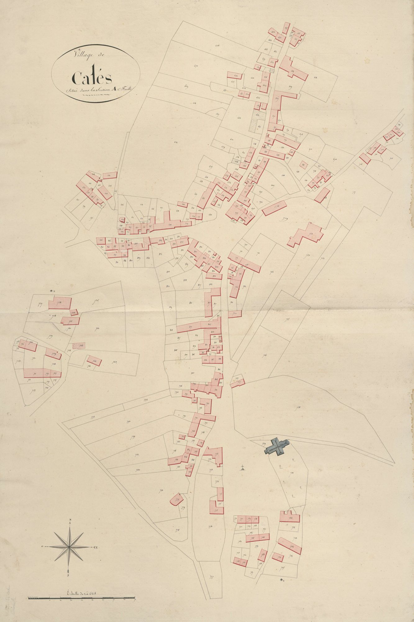 section A de Calès, 2ème feuille, développement du village