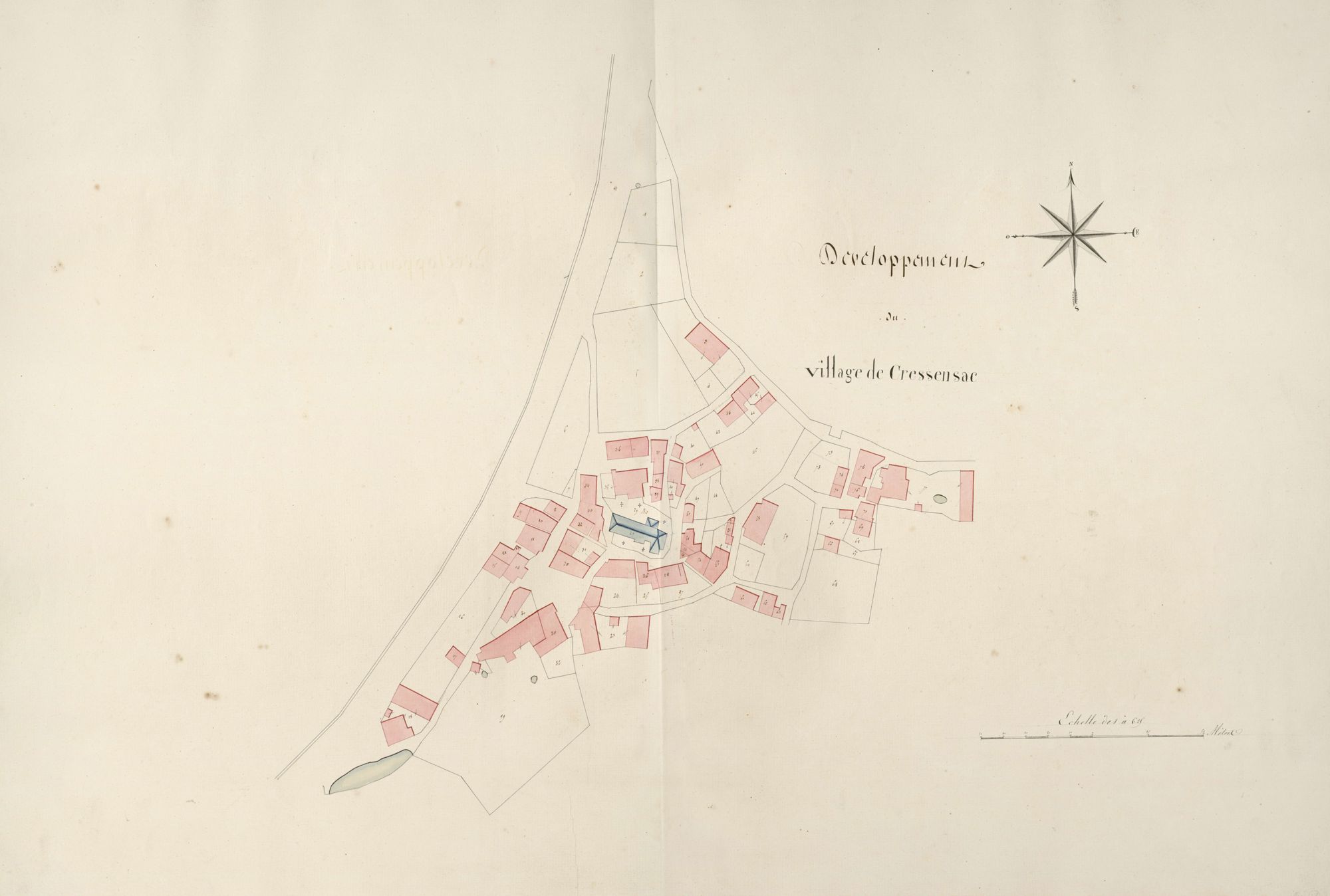 section B de Cressensac, 1ère feuille, développement du village