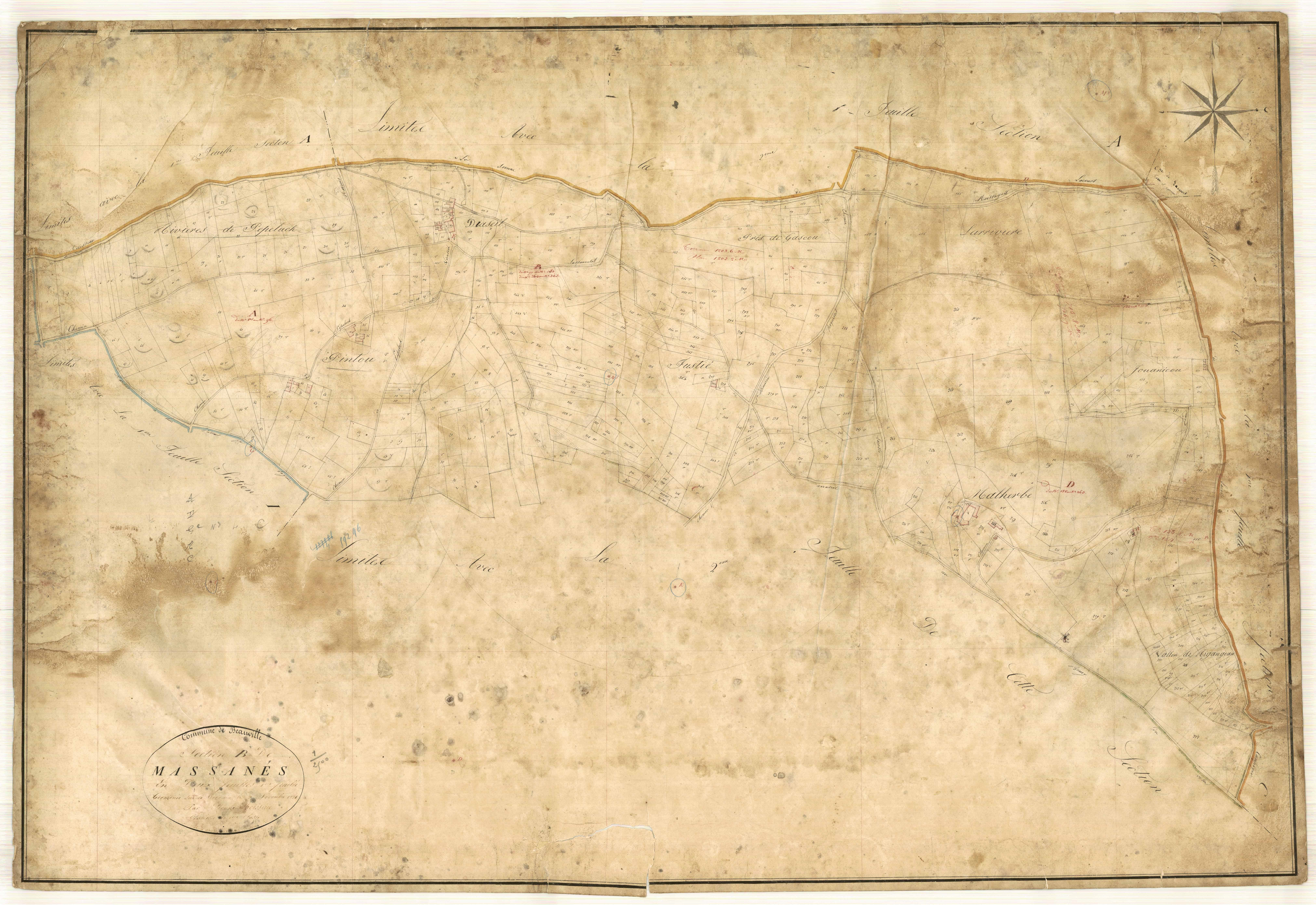 Plan napoléonien, feuille préparatoire-B1 Massanès, Beauville